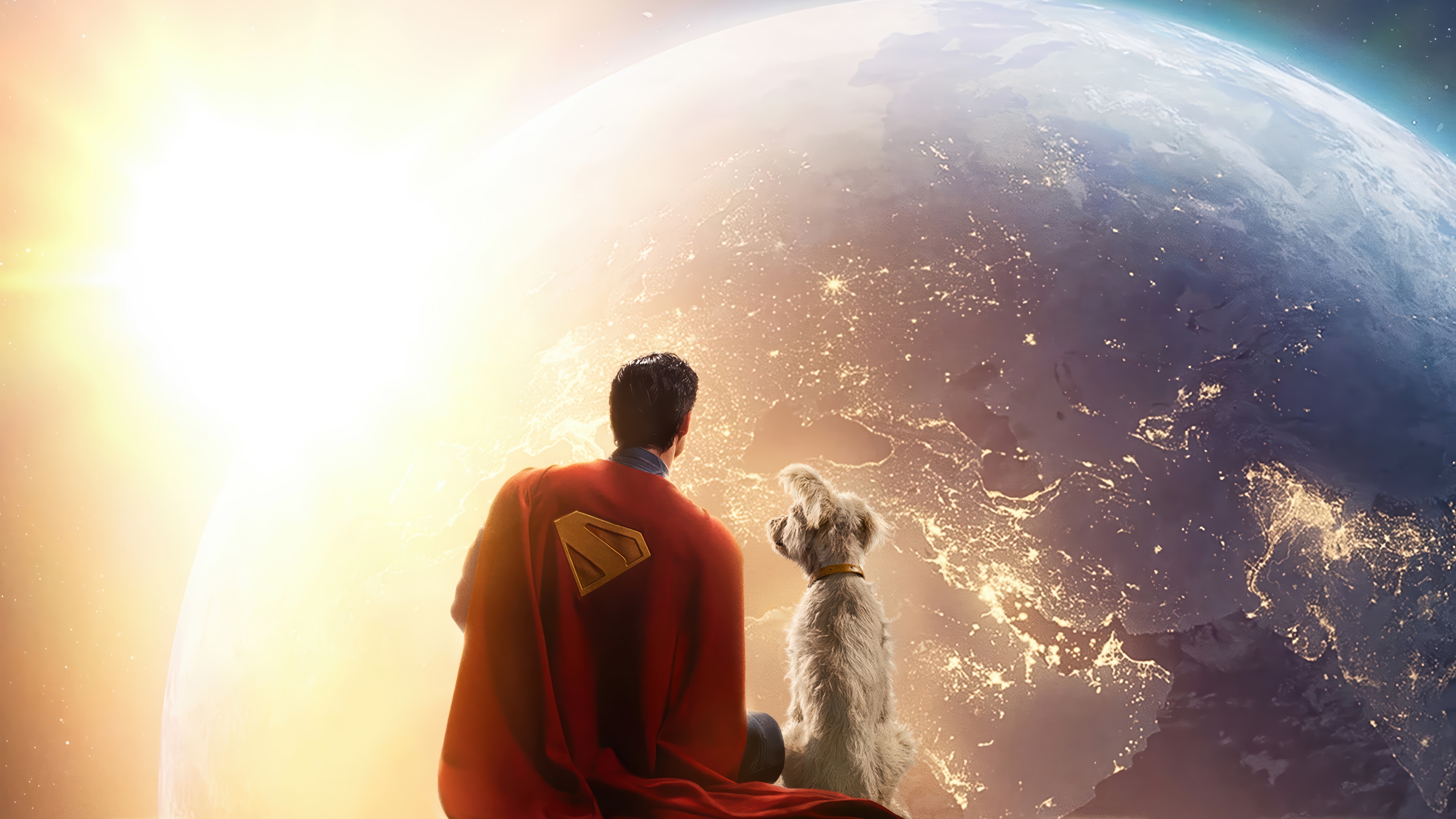 Superman and Krypto overlooking Earth 4K HD Wallpaper