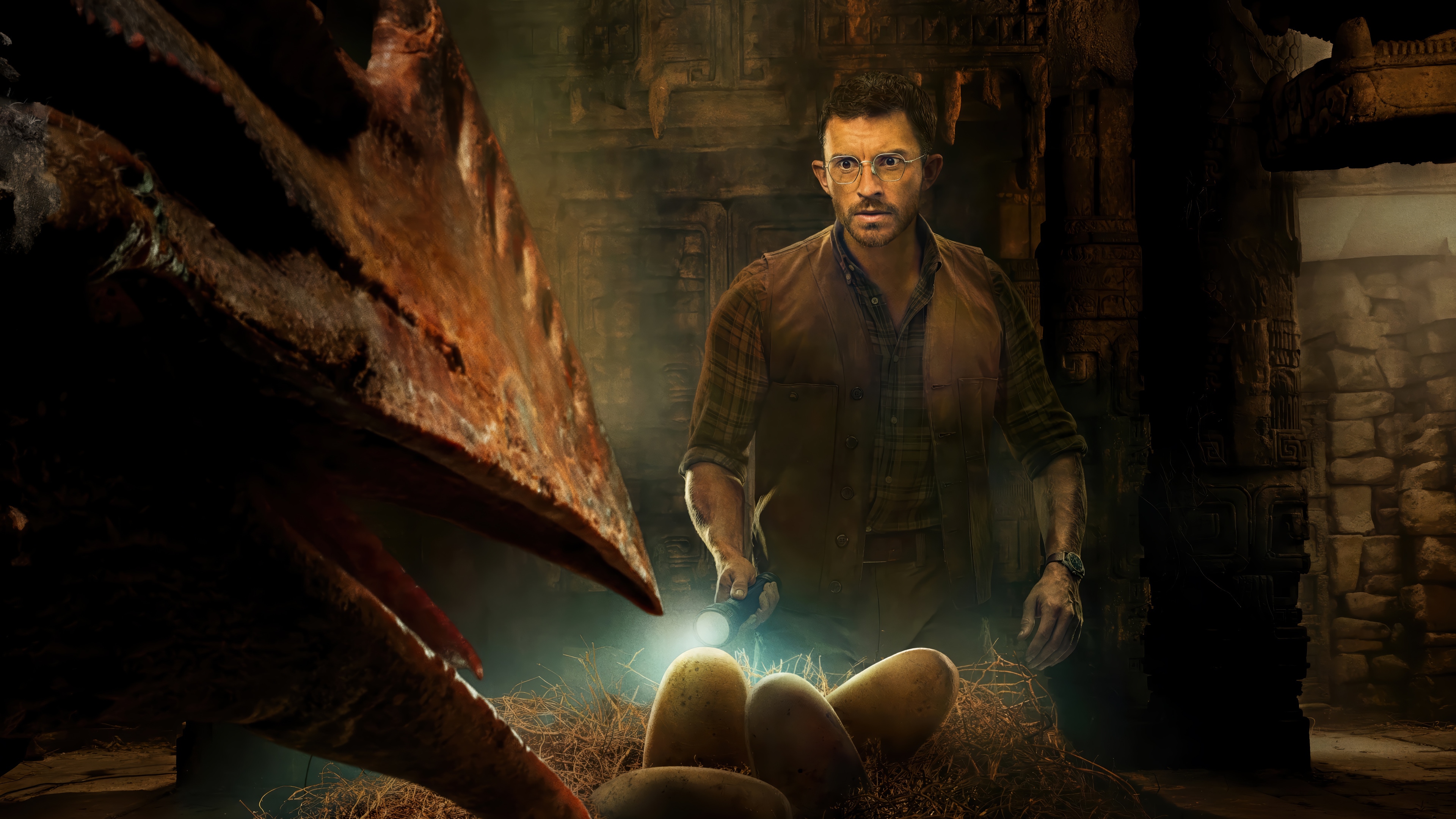 Jonathan Bailey and Dinosaur Eggs in 4K HD Wallpaper