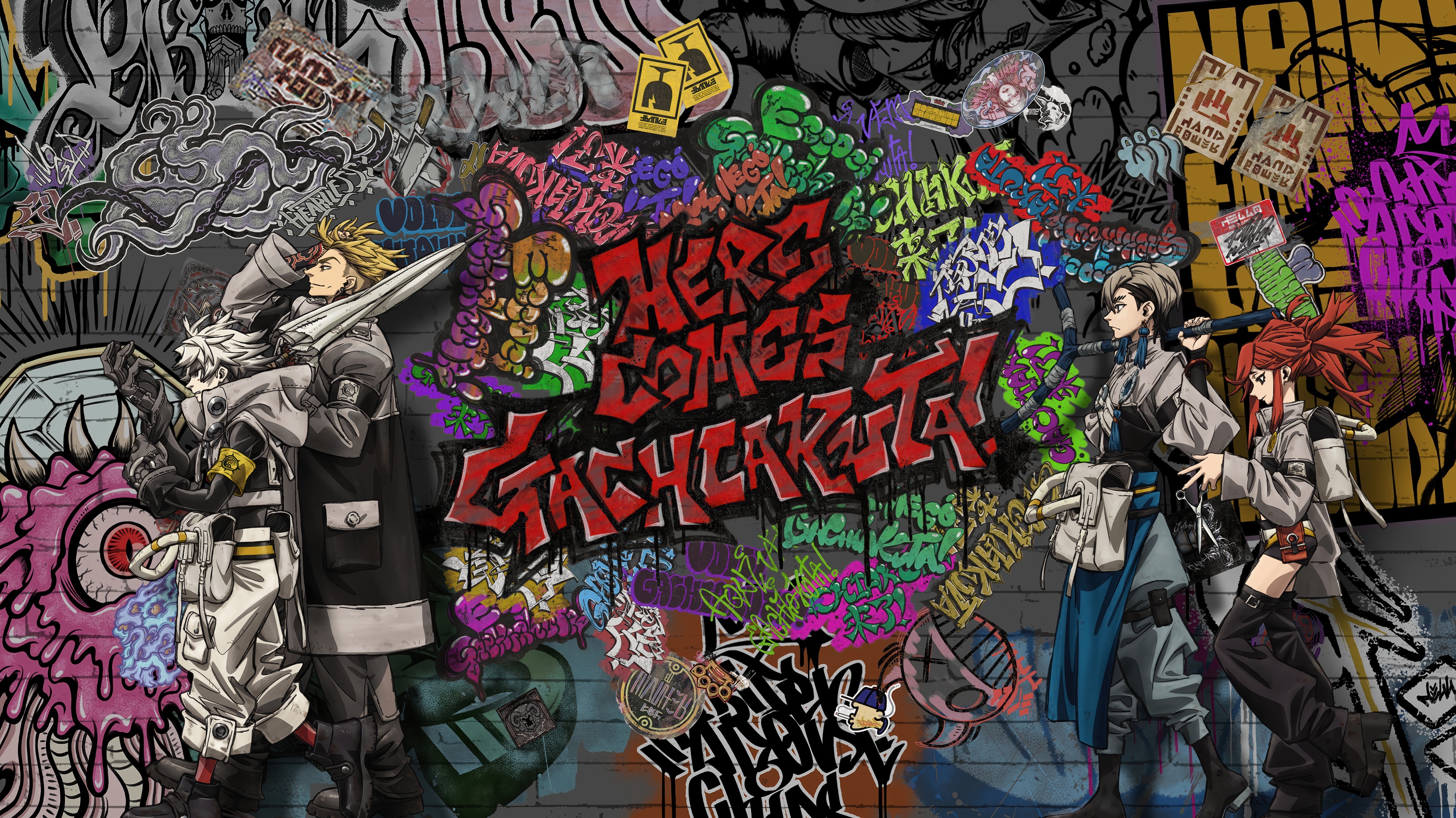 Gachiakuta Anime Characters on Graffiti Wall 4K HD Wallpaper