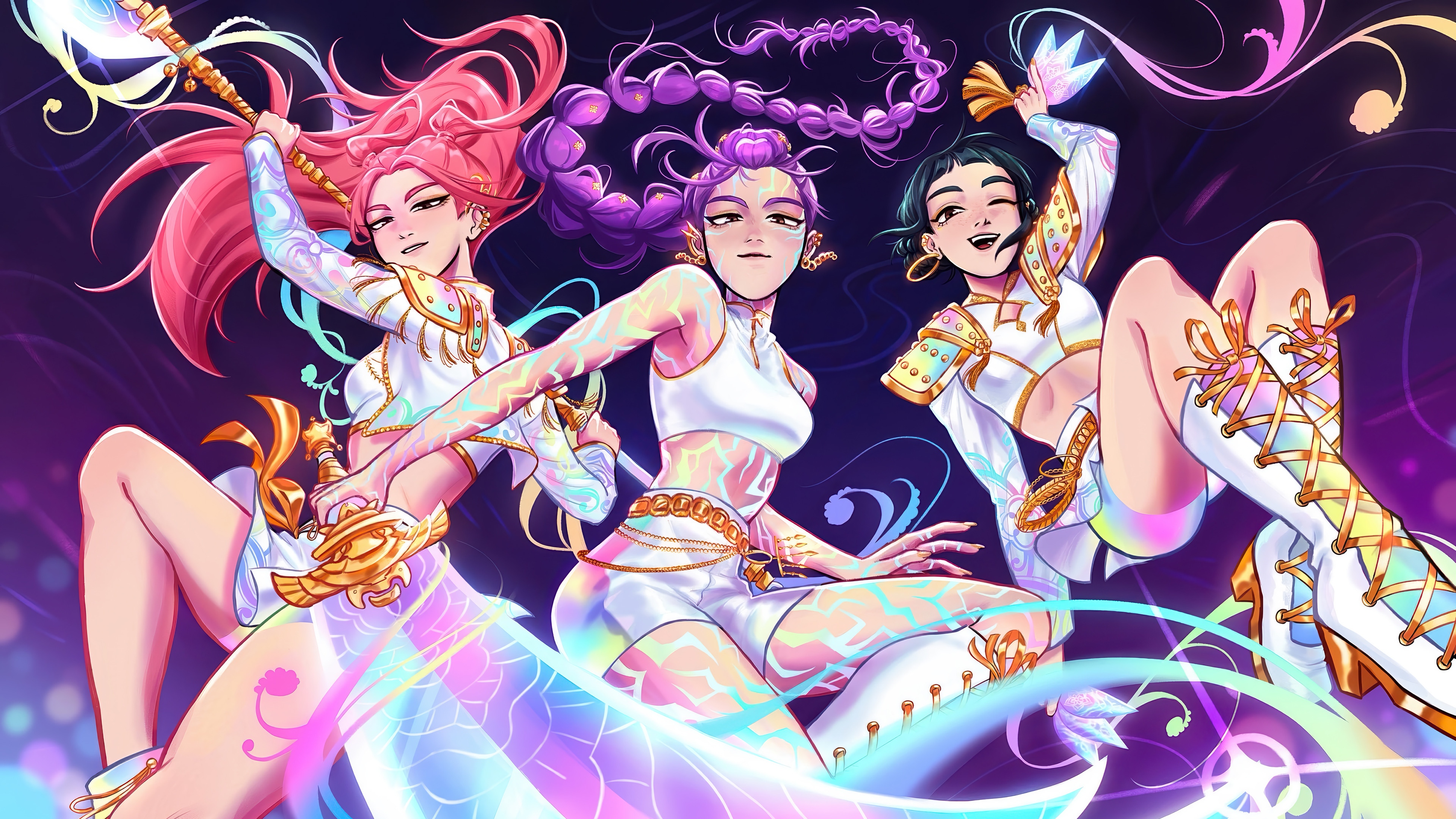 KPop Demon Hunters Rumi, Mira, and Zoey in 4K HD Wallpaper