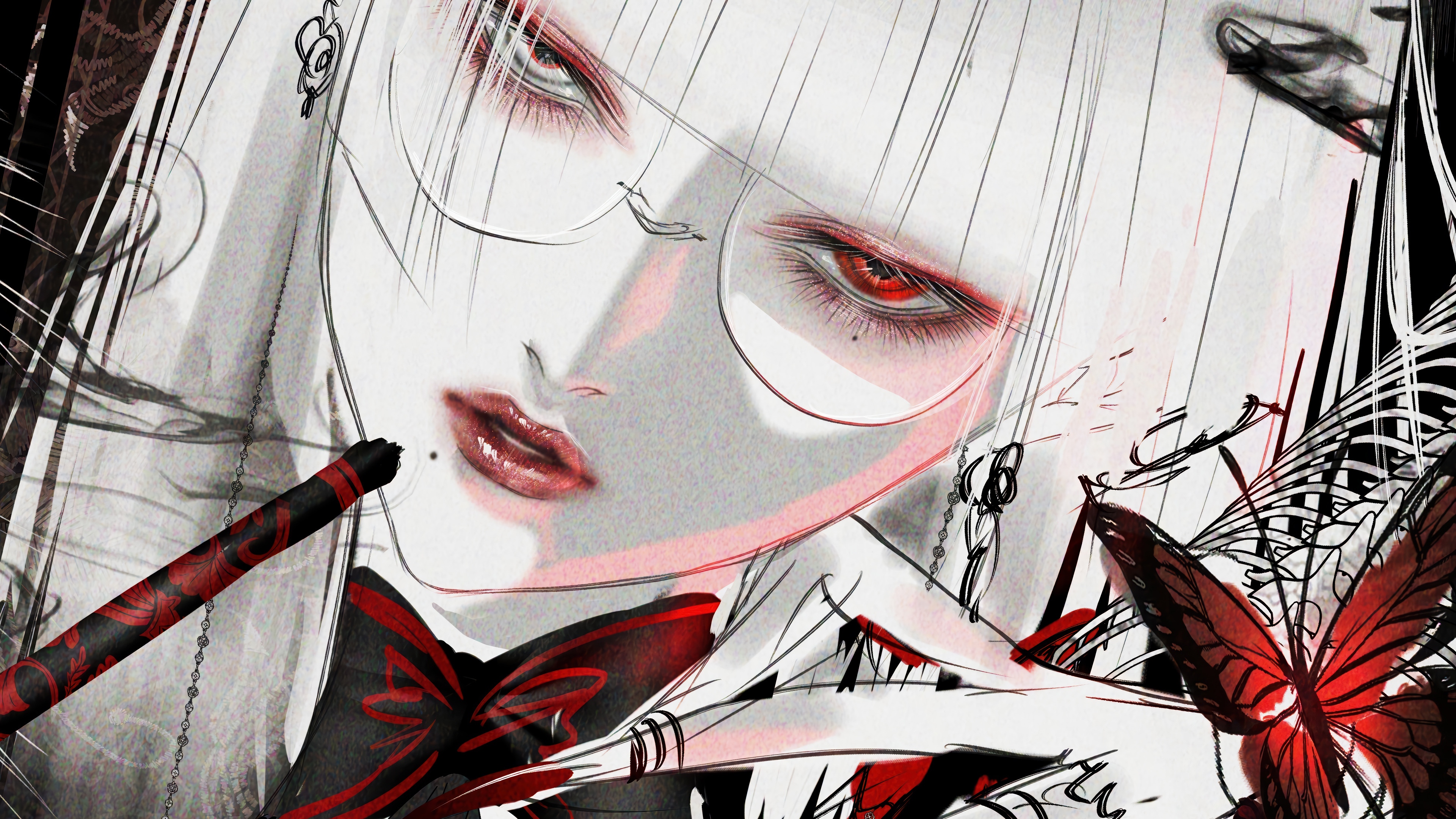 Anime Girl with Red Eyes and Glasses HD Wallpaper