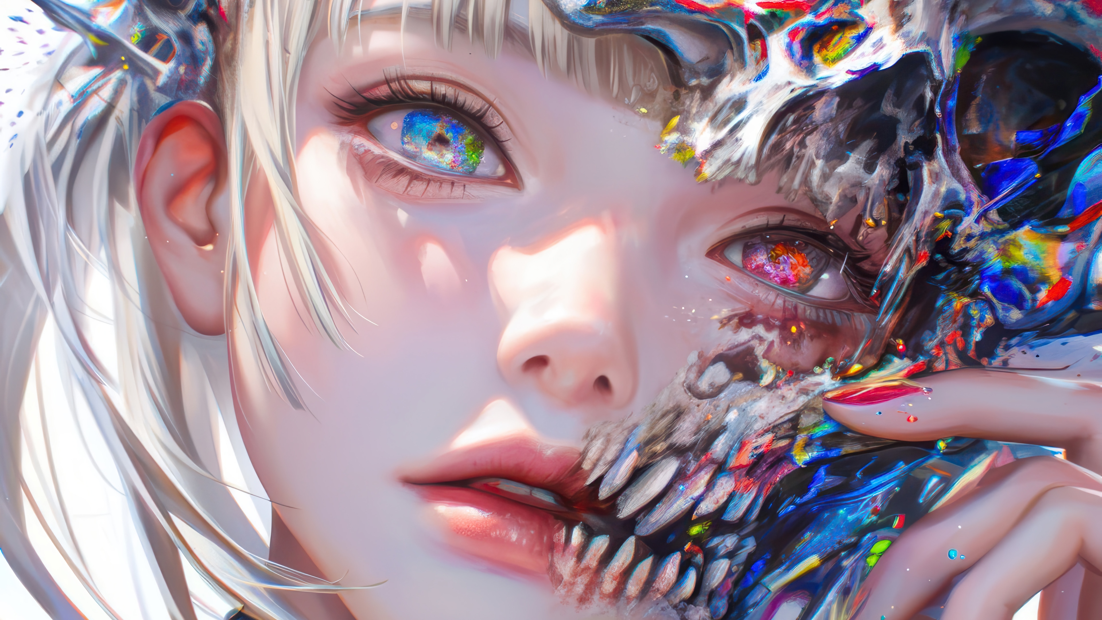 Anime Girl with Colorful Skull Face 4K HD Wallpaper