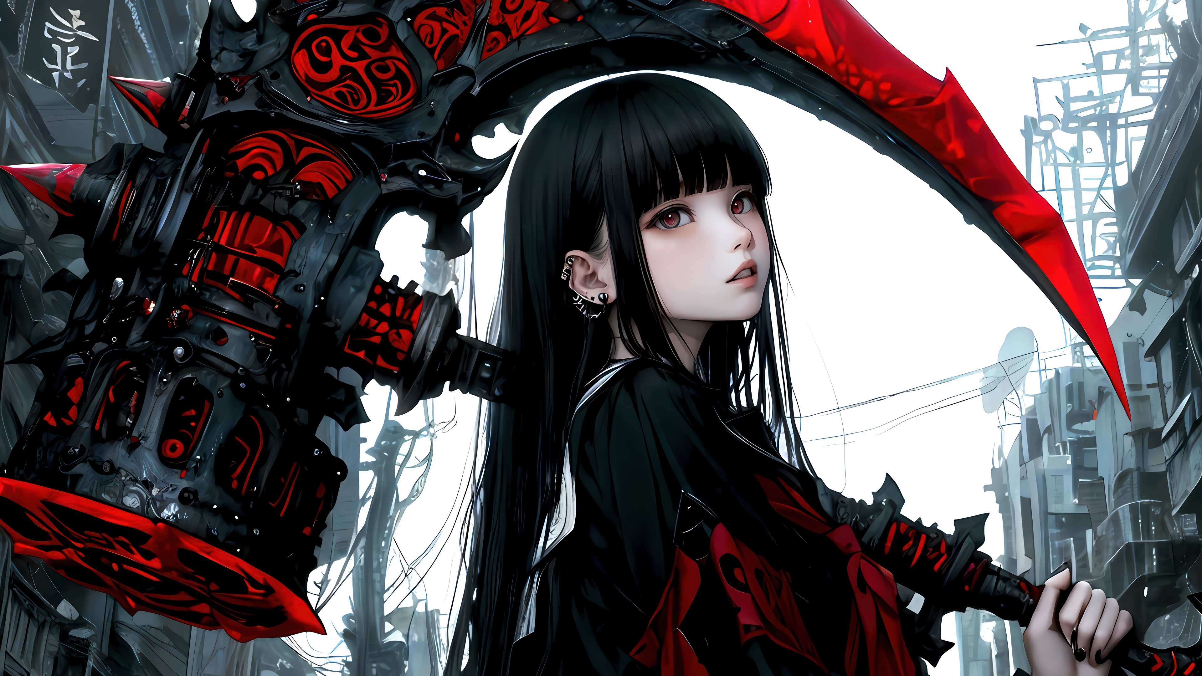 Anime Girl with Hammer Scythe 4K HD Wallpaper