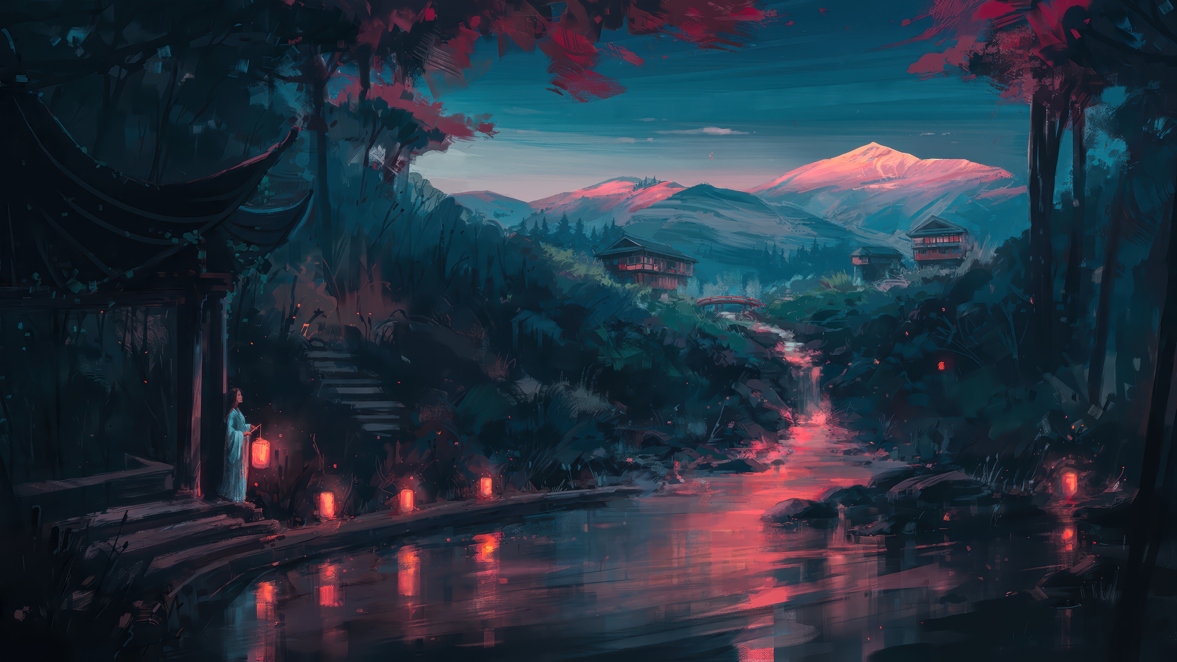 Digital Art of a River and Forest Scenery 4K HD Wallpaper