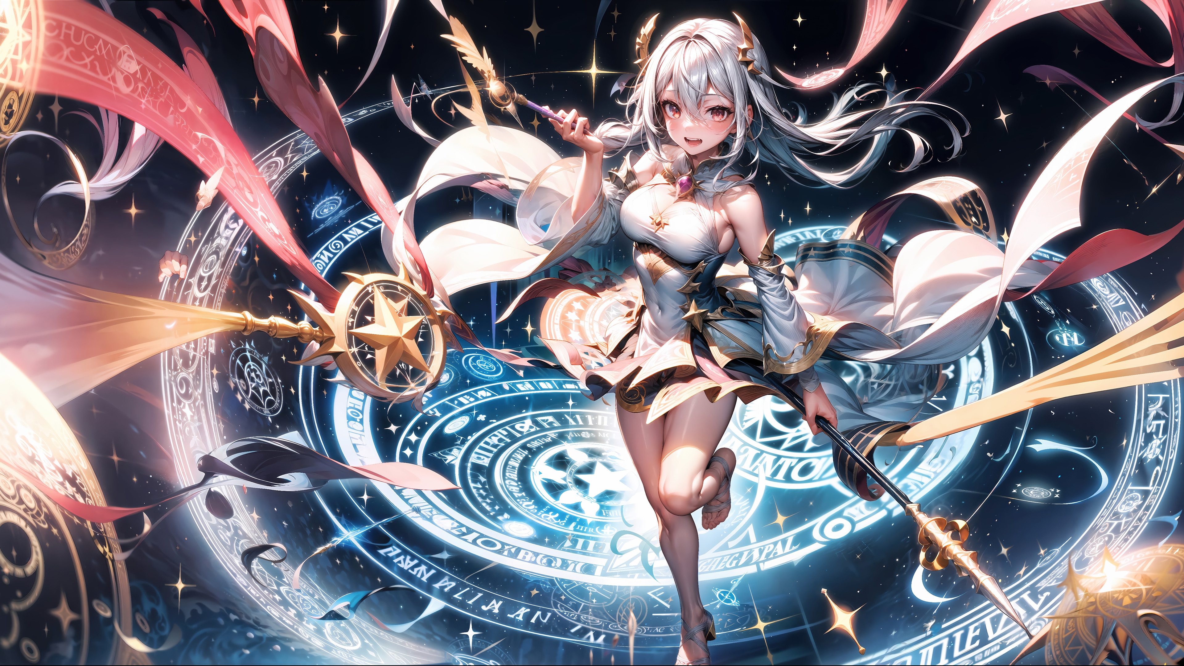 Anime Girl Wizard with Magic Circle 4K HD Wallpaper