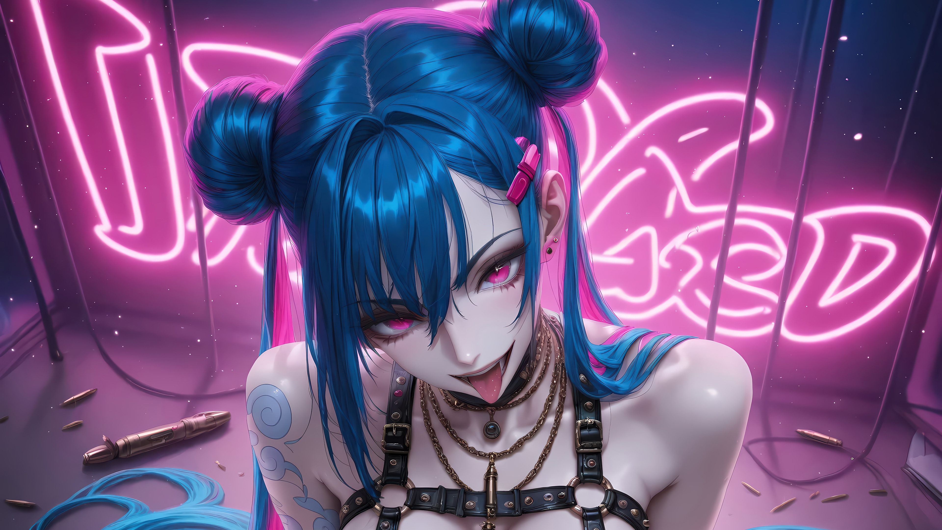 Anime Girl with Blue Hair and Space Buns in 4K HD Wallpaper