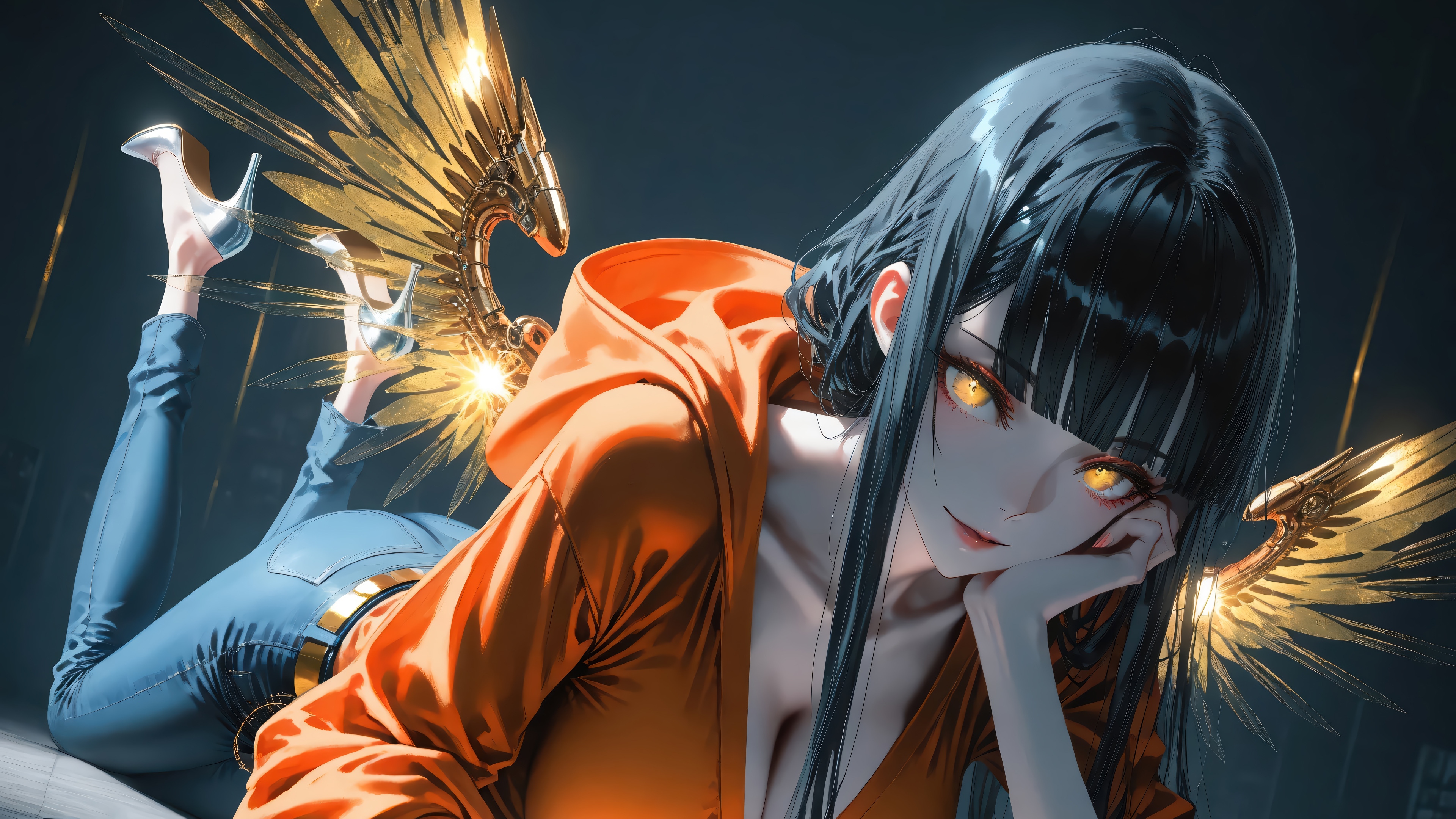 Anime Girl with Golden Wings in 4K HD Wallpaper