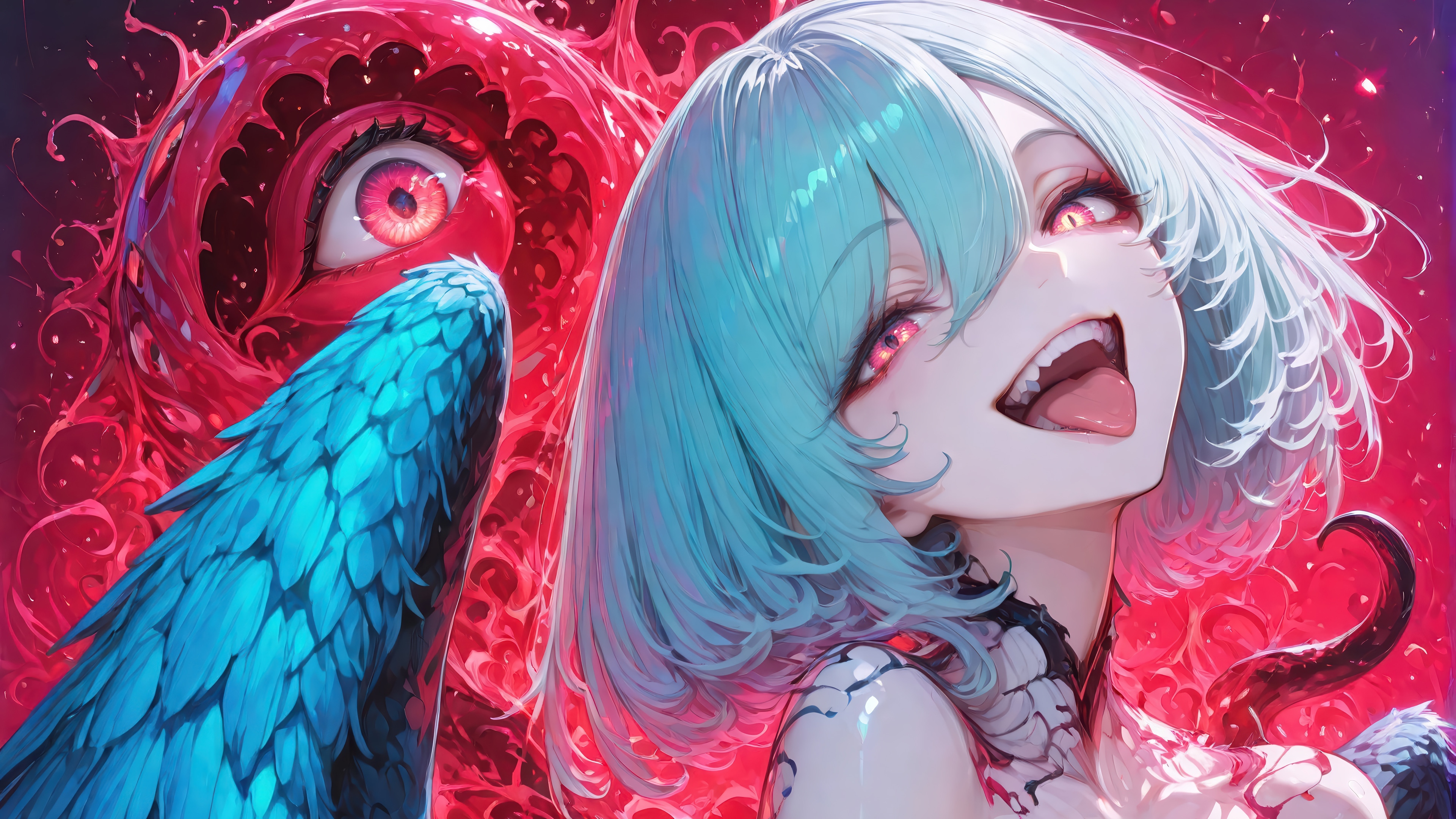 Anime Girl with Blue Hair and Wings 4K HD Wallpaper