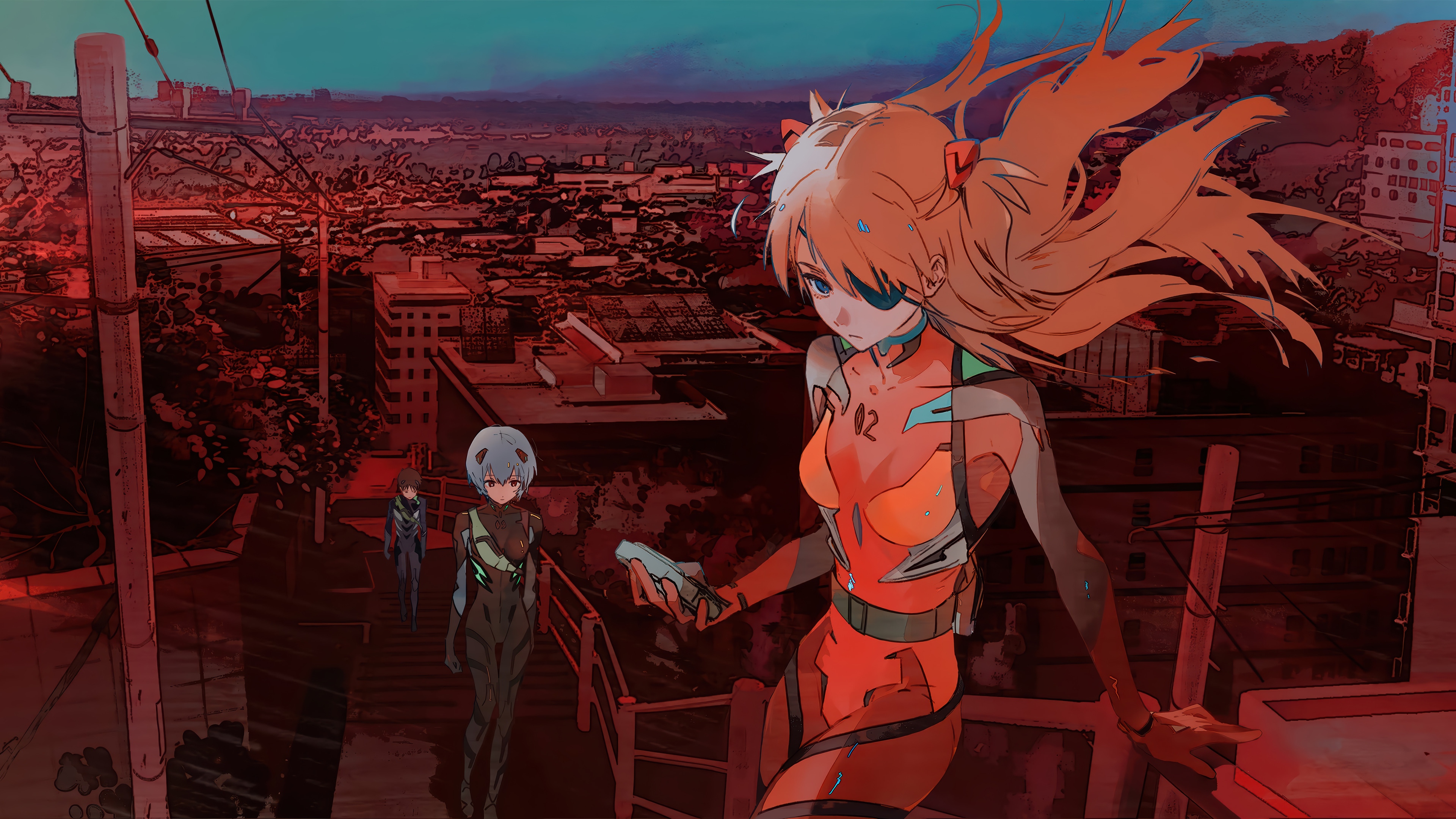 Asuka Langley Soryu and Rei Ayanami in Neon Genesis Evangelion 4K HD Wallpaper