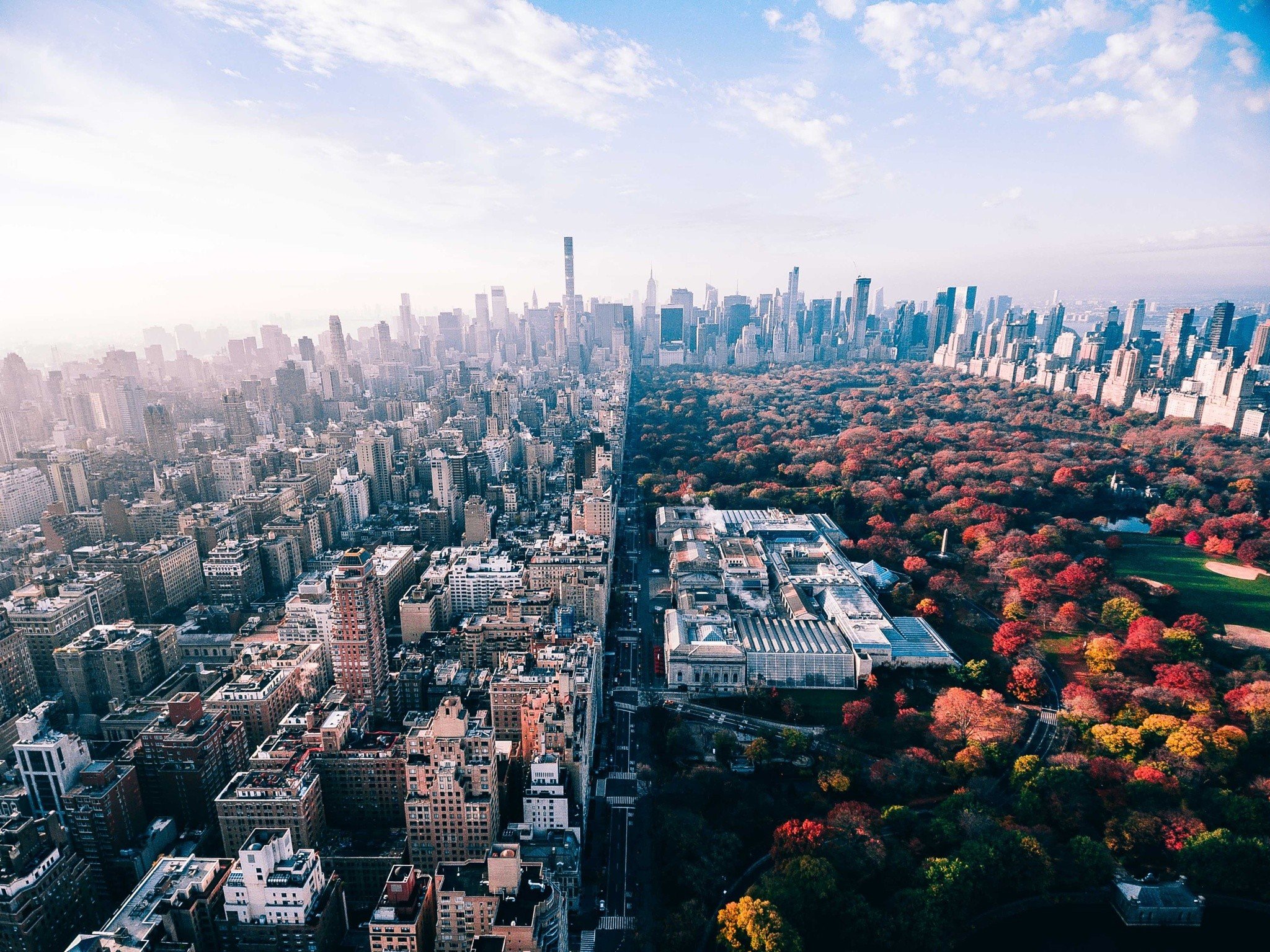 Aerial view of New York City and Central Park in fall HD Wallpaper