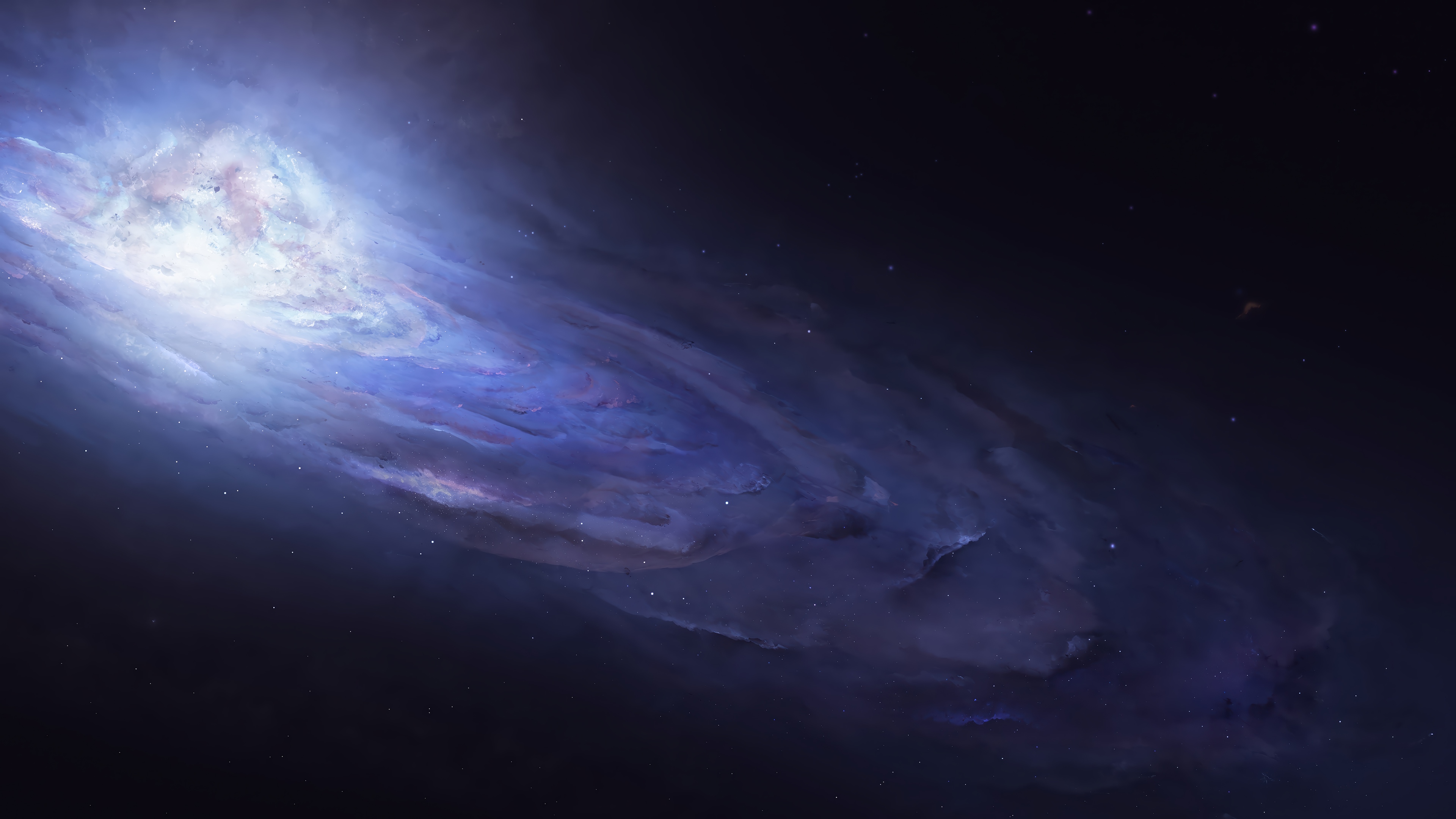 A swirling blue and white galaxy in deep space HD Wallpaper