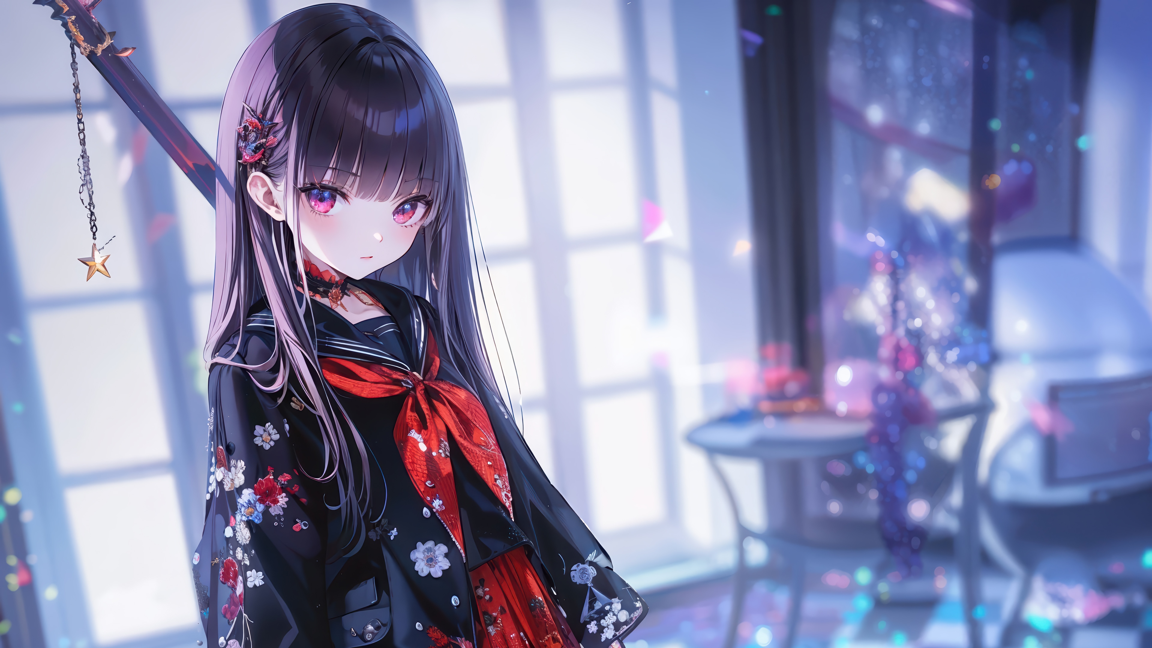 Cute Anime Girl with Sword 4K HD Wallpaper