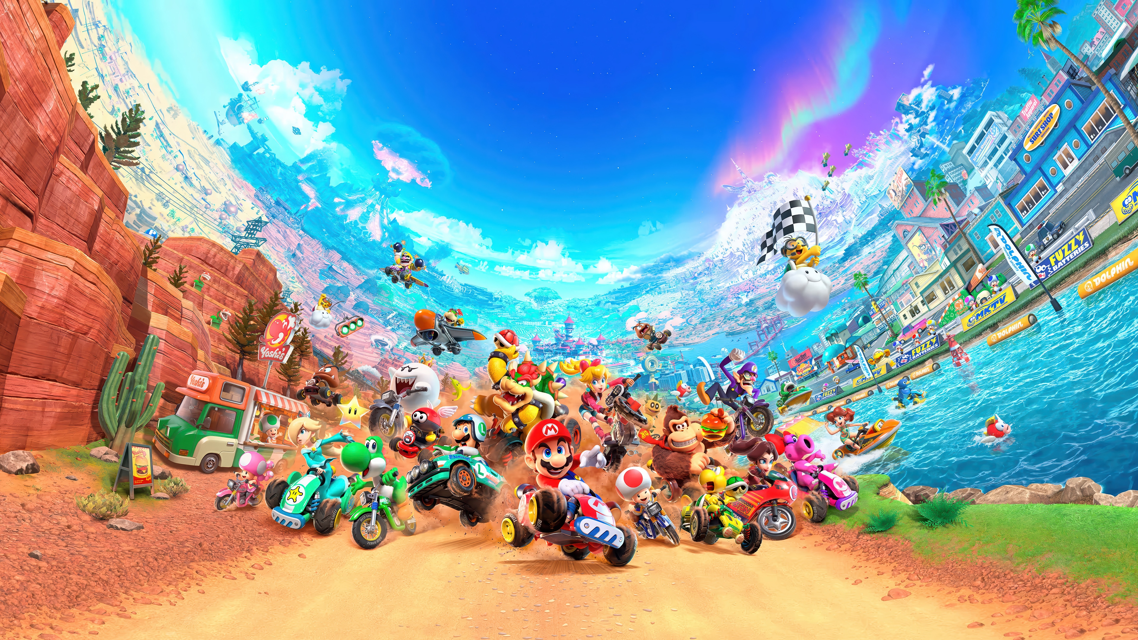 Mario Kart Tour Characters Racing in 4K HD Wallpaper