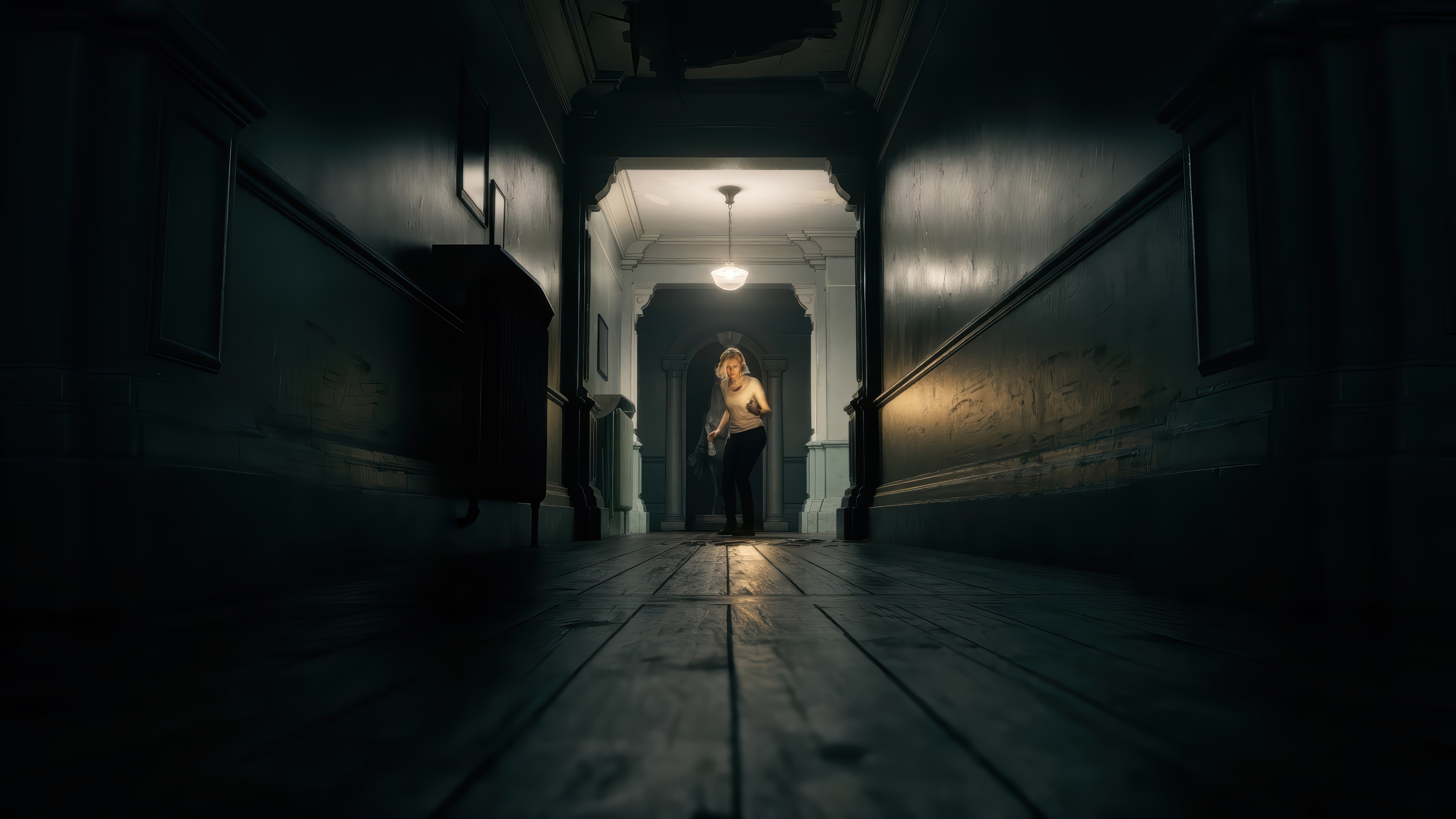 Grace Ashcroft in a dark hallway, Resident Evil Requiem 4K HD Wallpaper