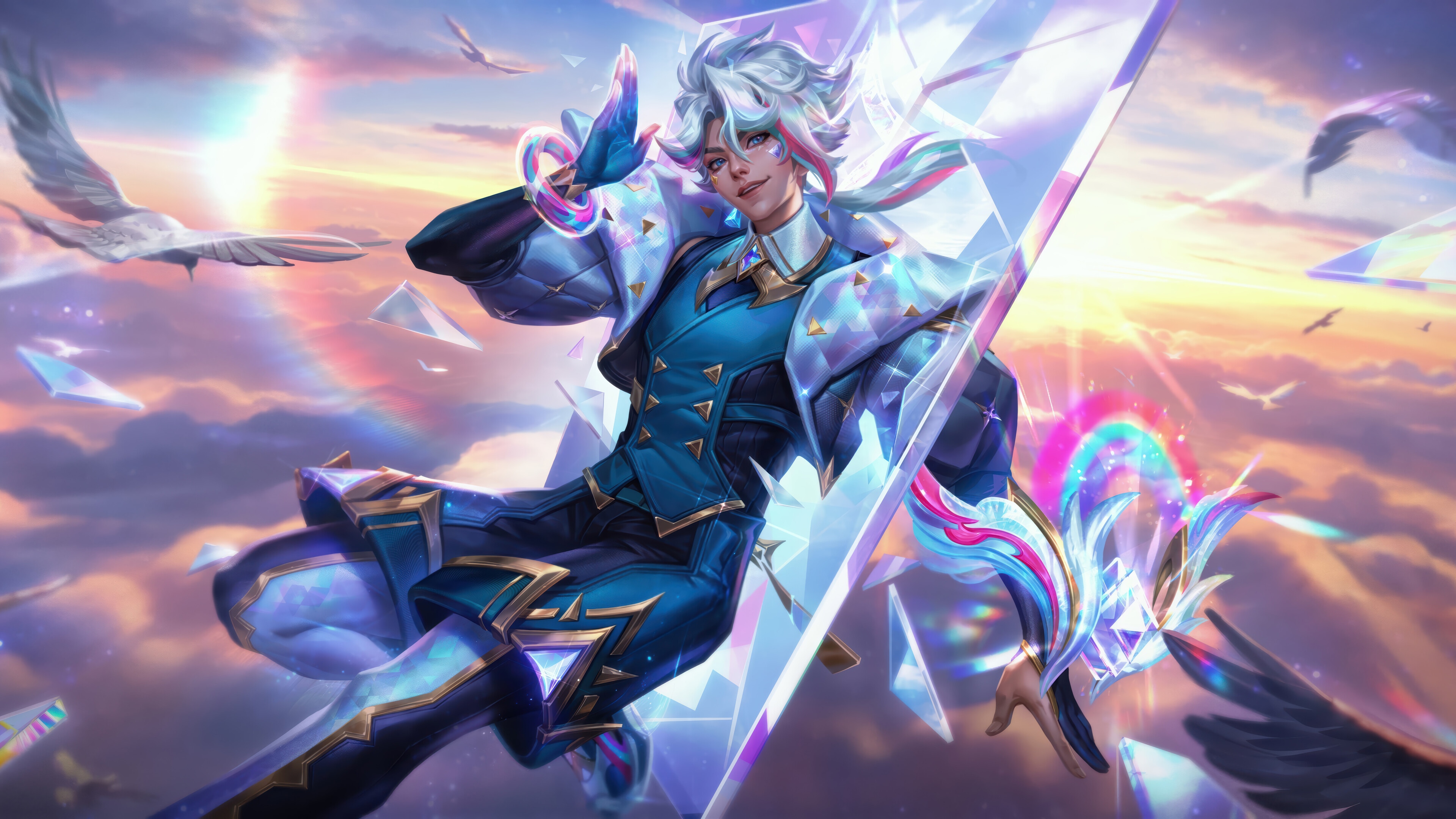 Ezreal with Crystal Shards and Birds in the Sky 4K HD Wallpaper