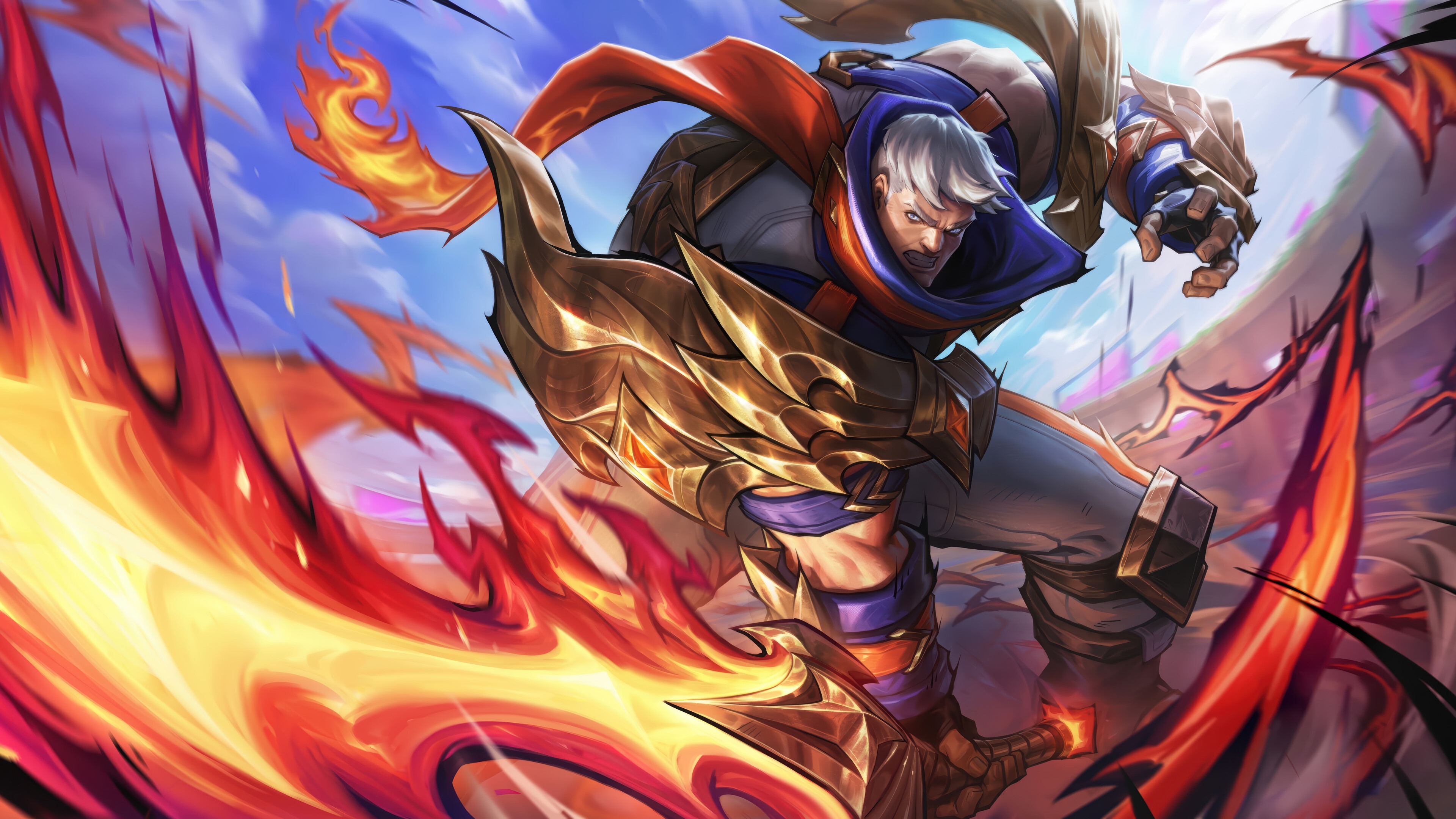 Garen from League of Legends with fiery sword HD Wallpaper