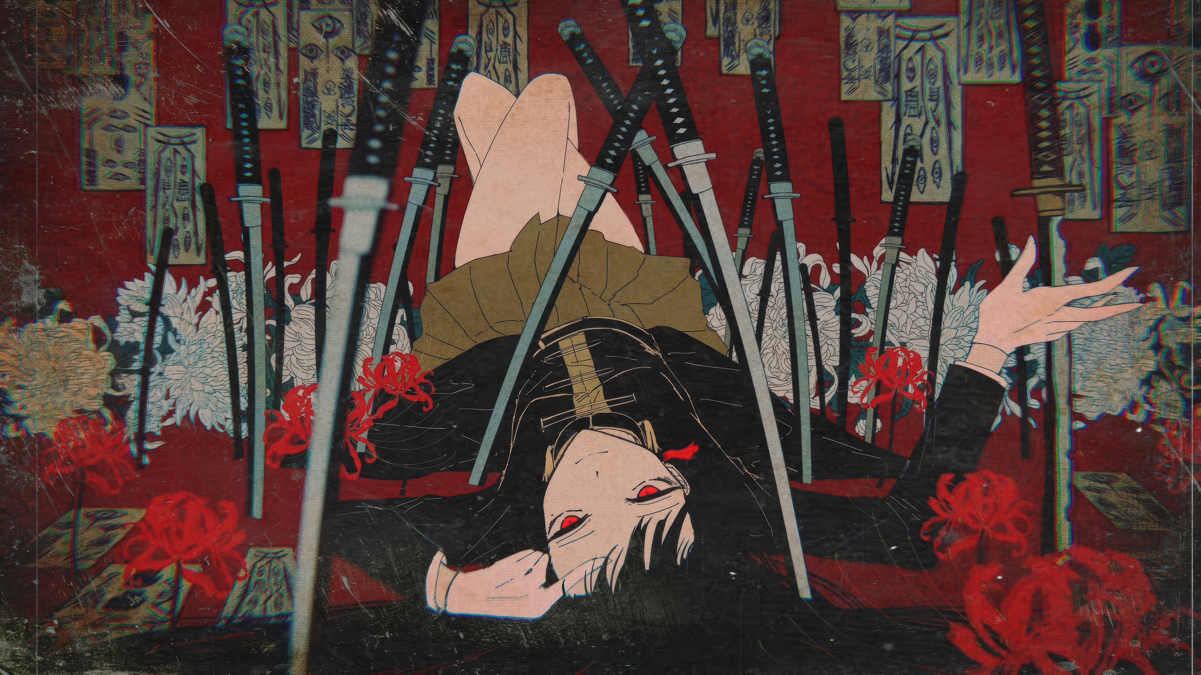 Anime Girl with Katana and Red Eyes 4K HD Wallpaper