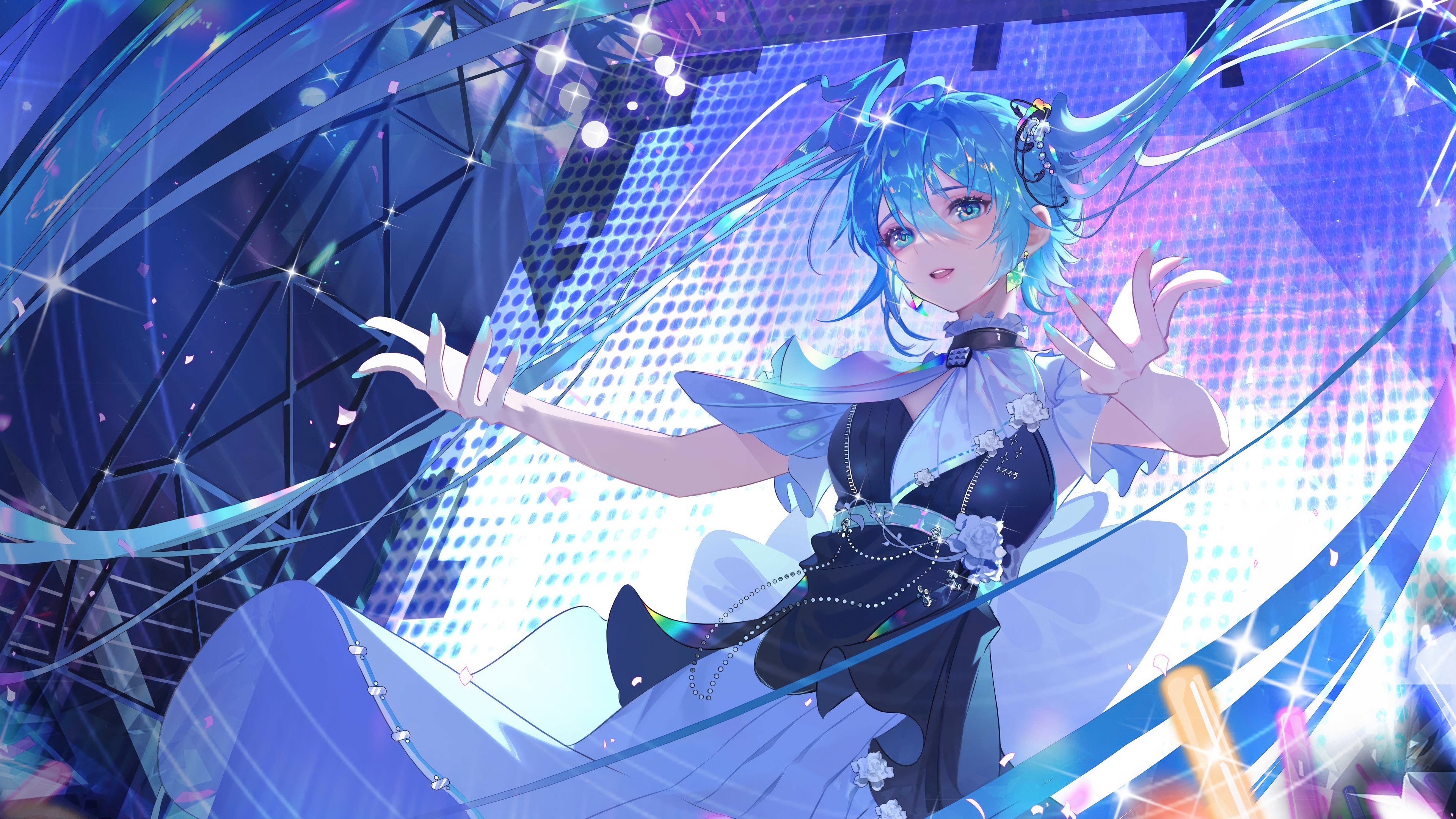 Hatsune Miku performing on a stage in 4K HD Wallpaper