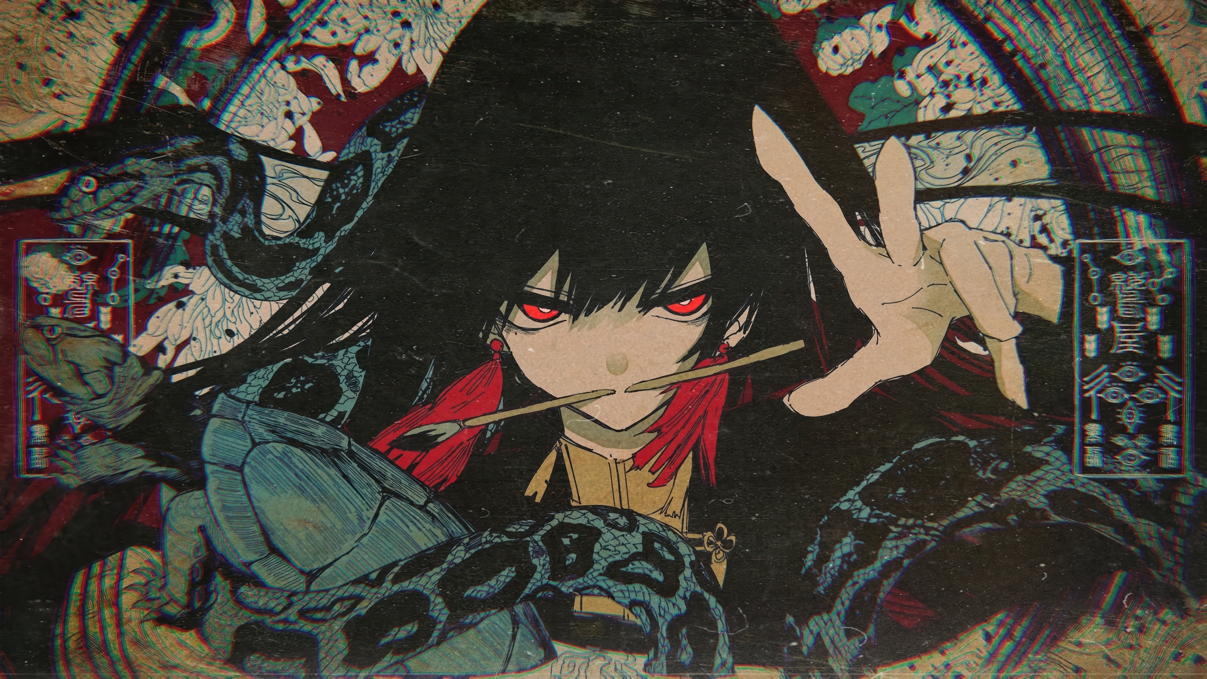 Anime Girl with Red Eyes and Snakes 4K HD Wallpaper
