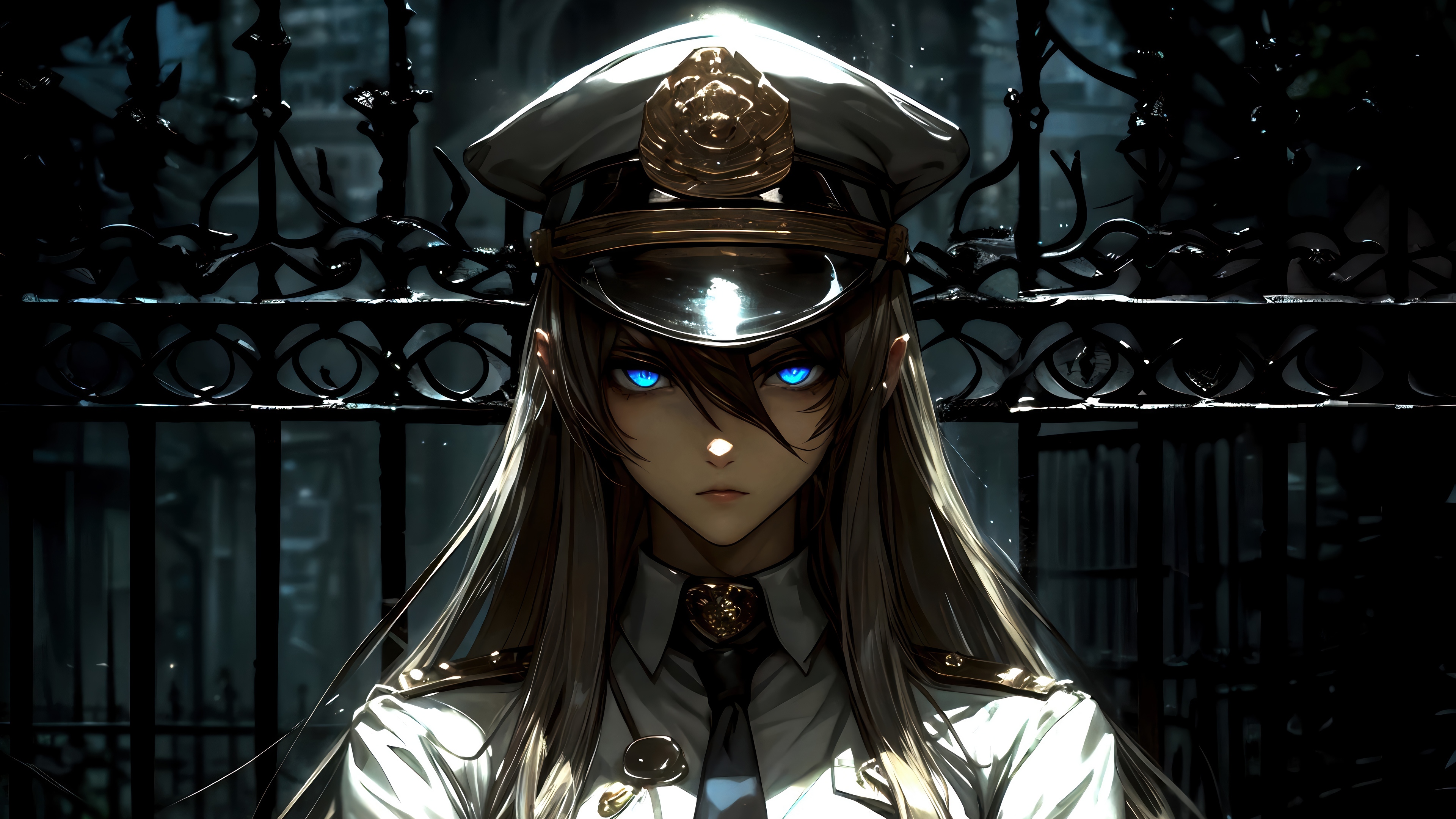 Anime Girl Cop with Blue Eyes in 4K HD Wallpaper