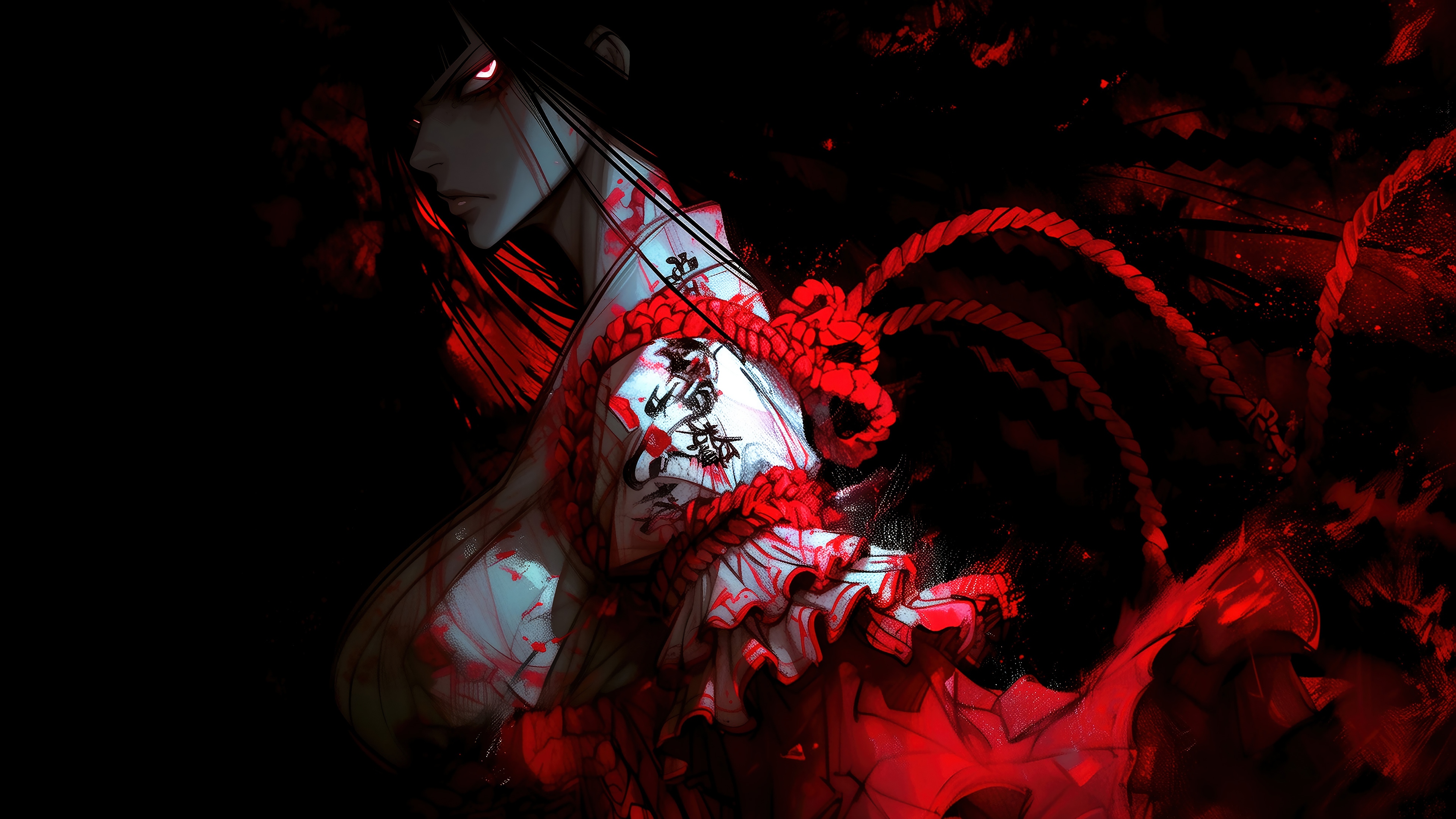 Anime Girl with Red Rope 4K HD Wallpaper
