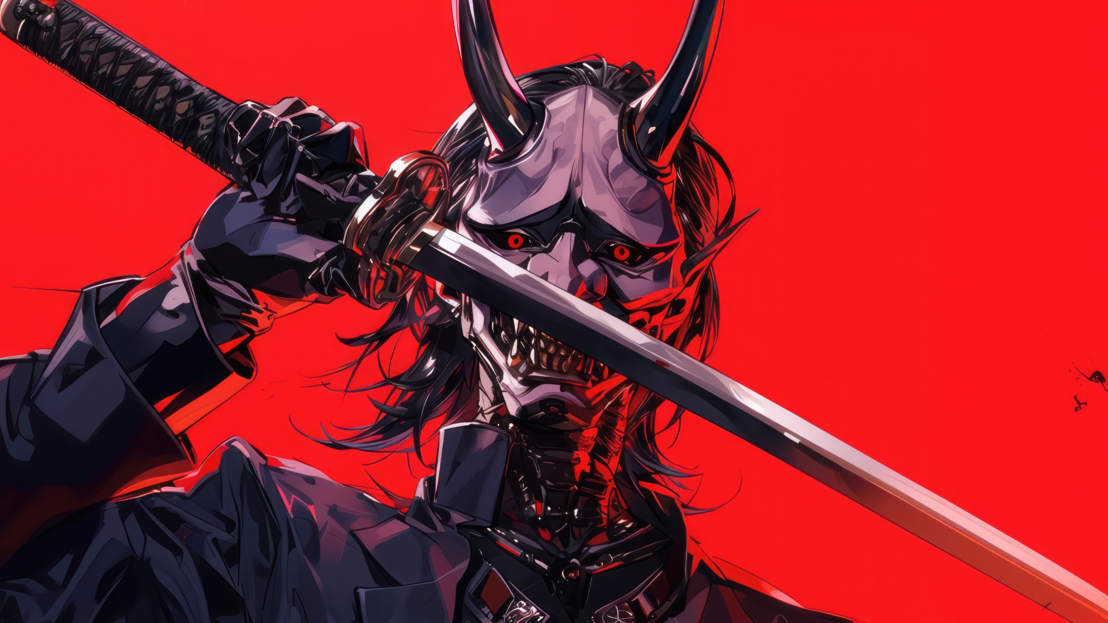 Demon with Katana and Mask 4K HD Wallpaper