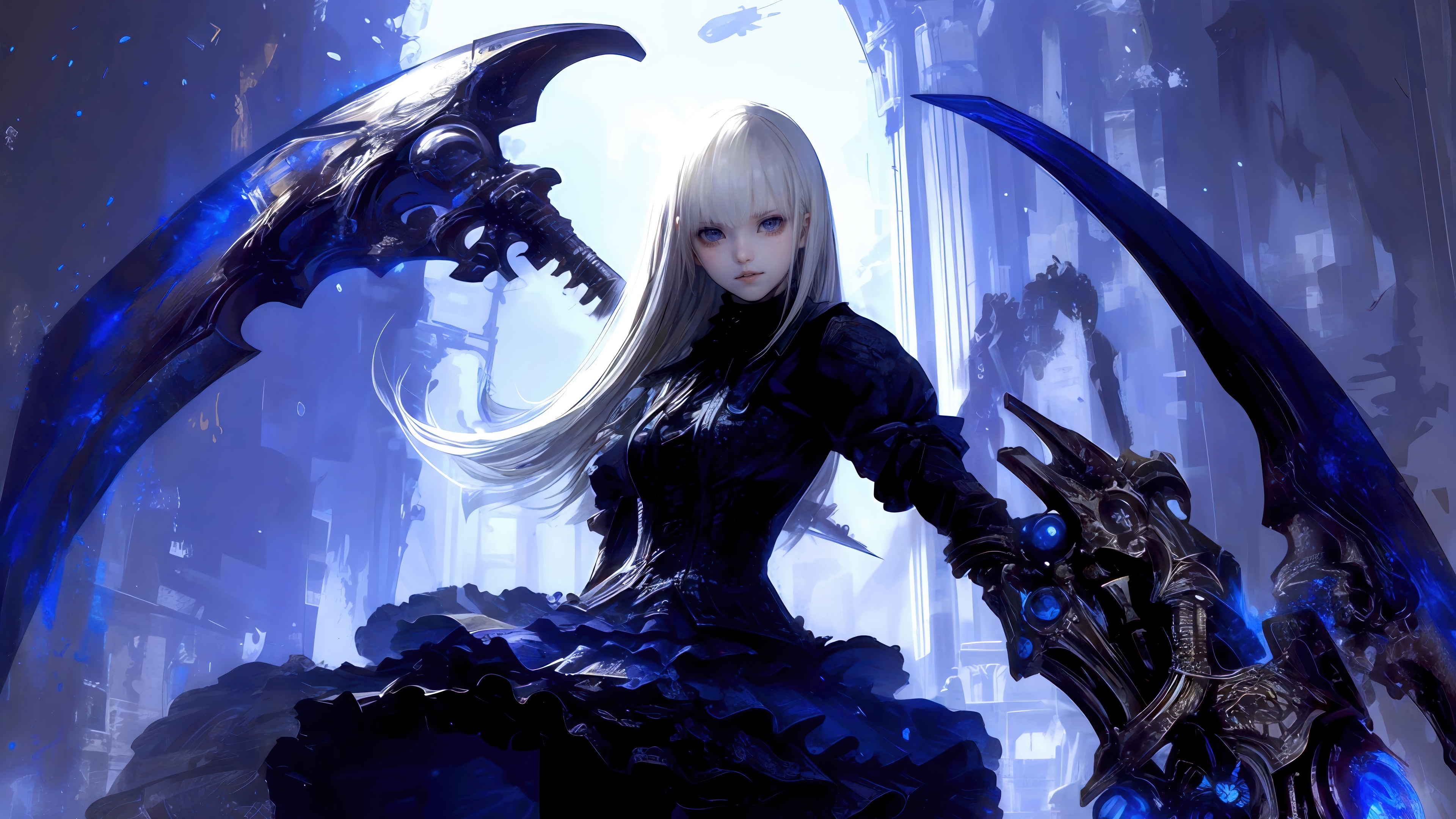 Anime Girl Warrior with Scythe in Fantasy 4K HD Wallpaper