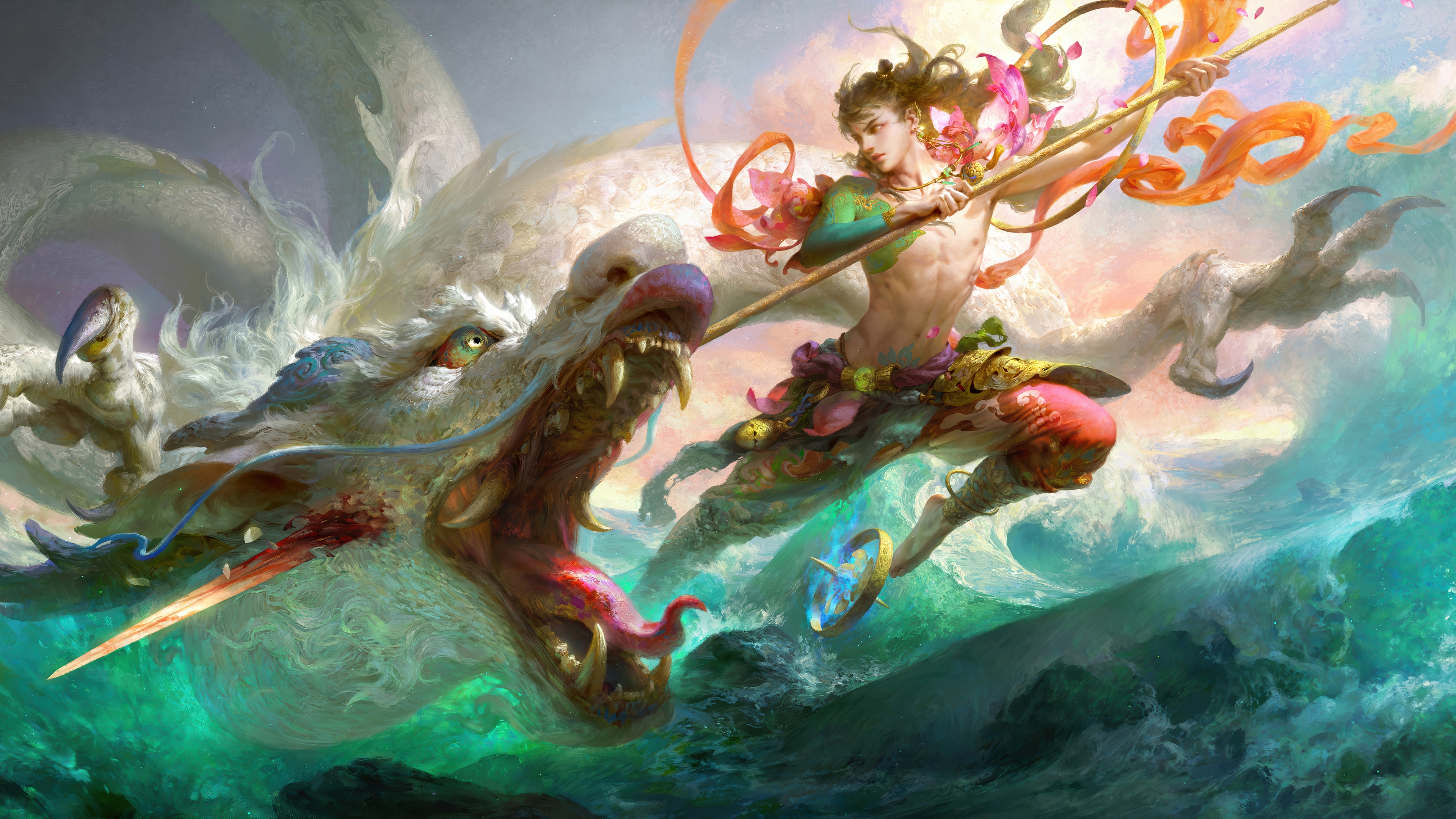 Nezha and Dragon in Fantasy 4K HD Wallpaper