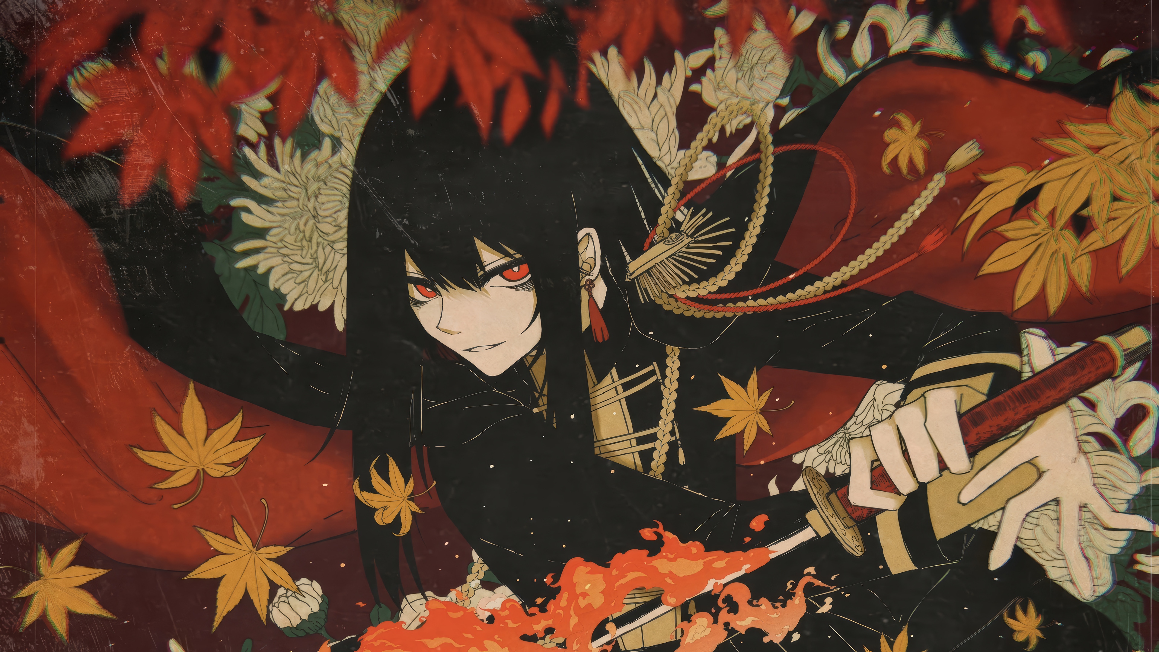 Anime Girl with Red Eyes and Sword 4K HD Wallpaper