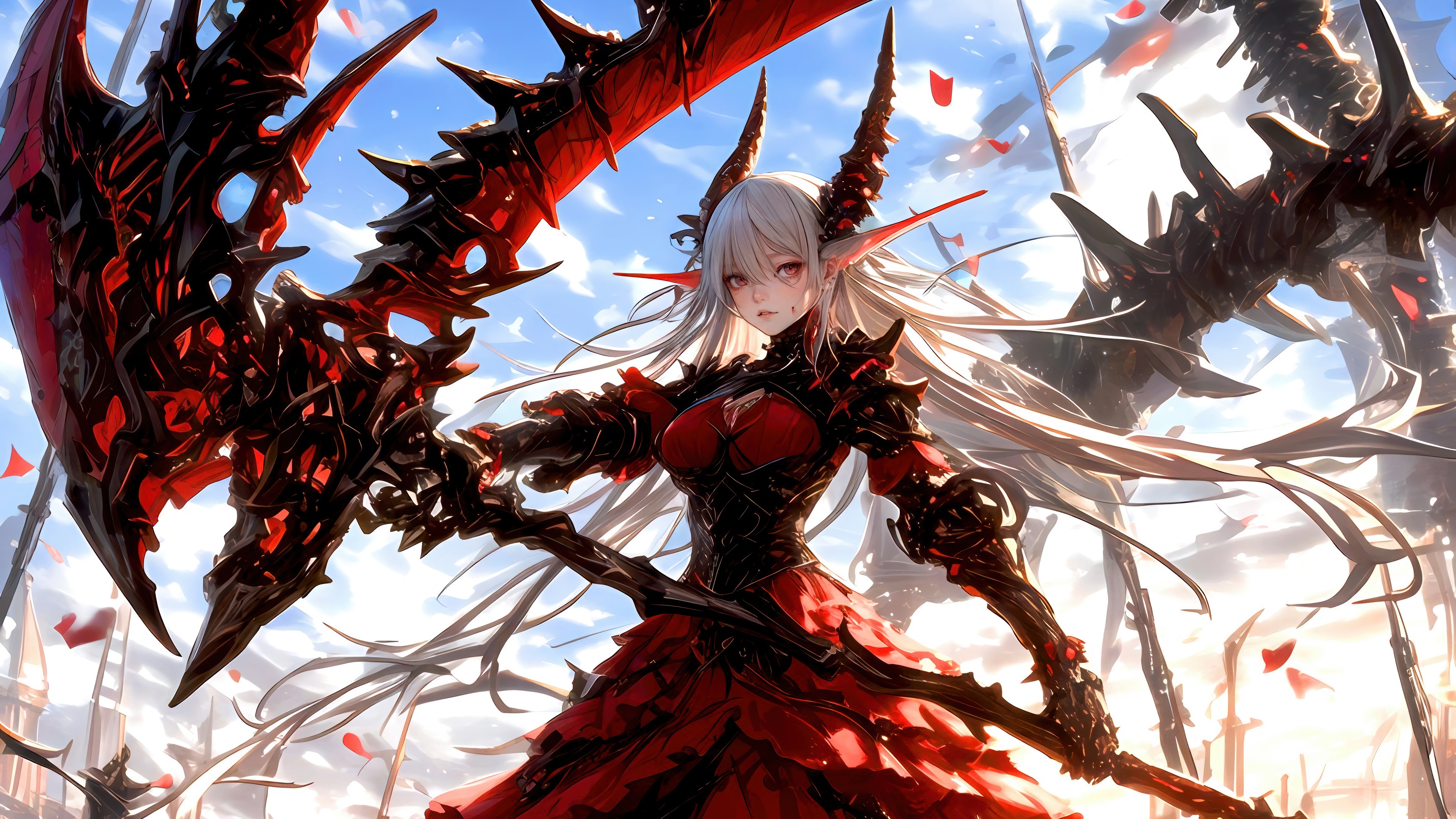 Anime Warrior Girl with Scythe in Fantasy Setting 4K HD Wallpaper