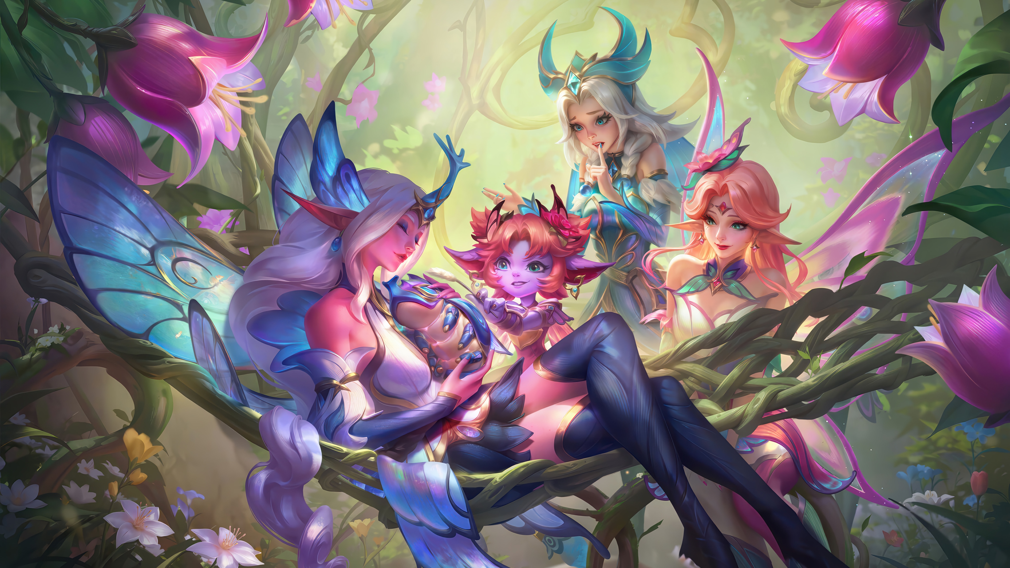 Faerie Court Soraka, Tristana, Lux, and Lillia in 4K HD Wallpaper