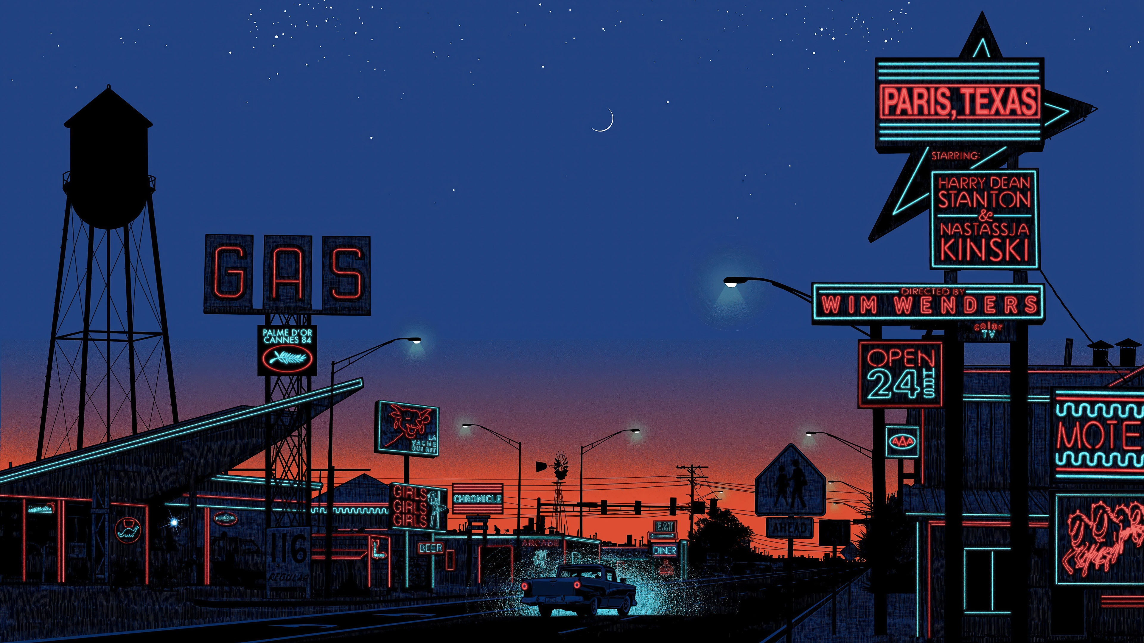 Paris, Texas Neon Signs at Dusk HD Wallpaper