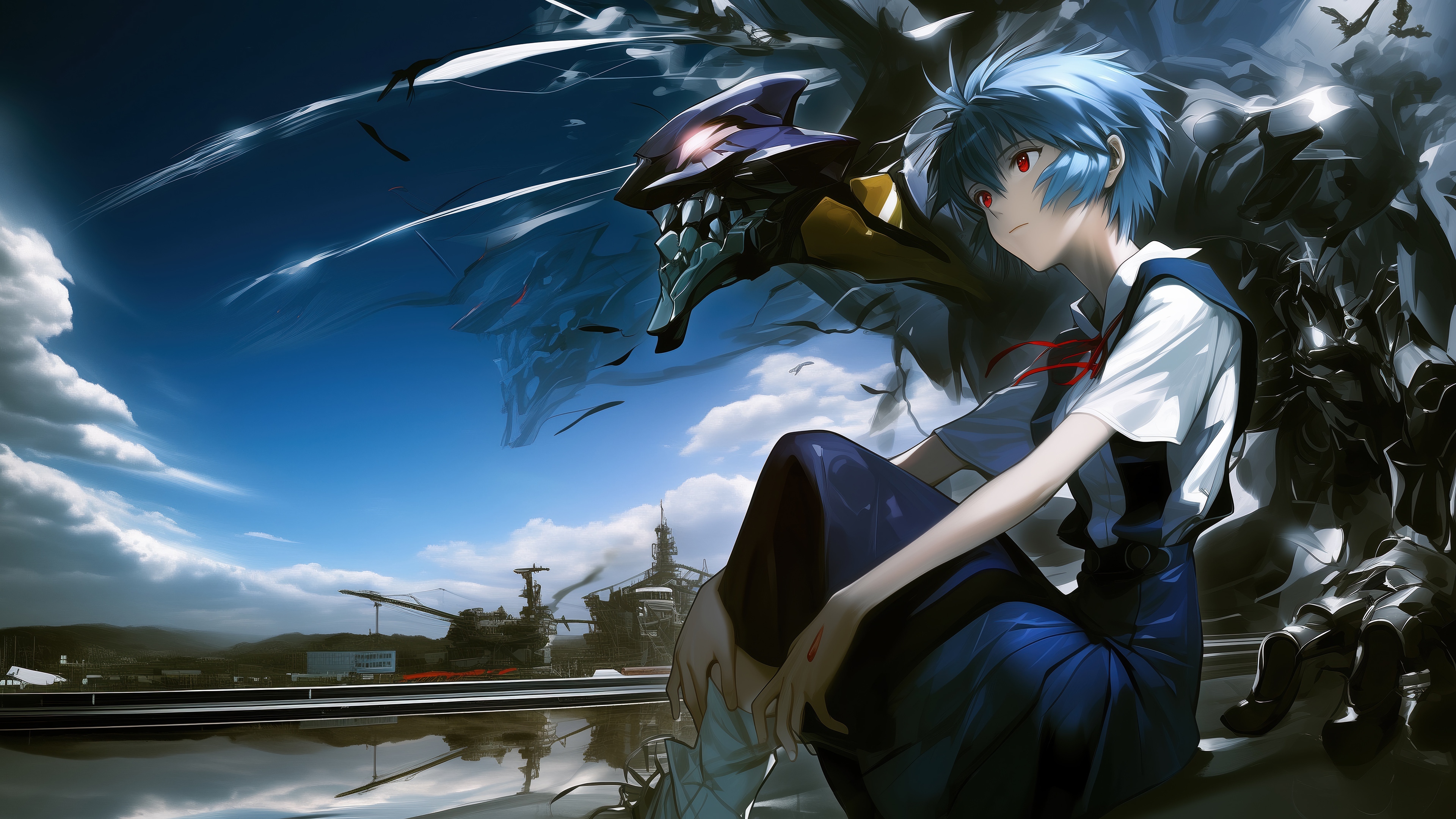 Rei Ayanami with Evangelion Unit-00 in 4K HD Wallpaper