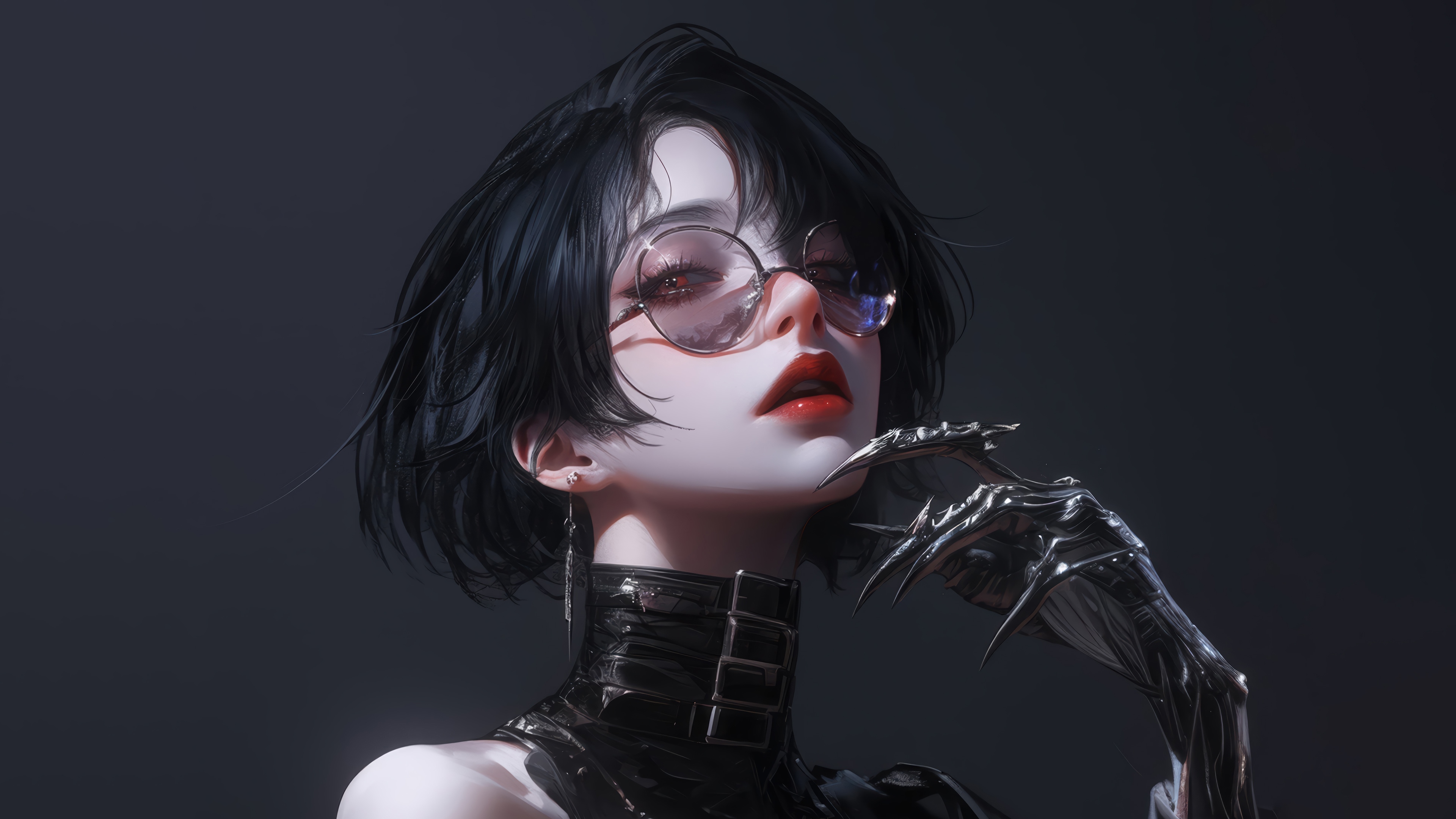 Anime Girl with Short Black Hair and Glasses 4K HD Wallpaper