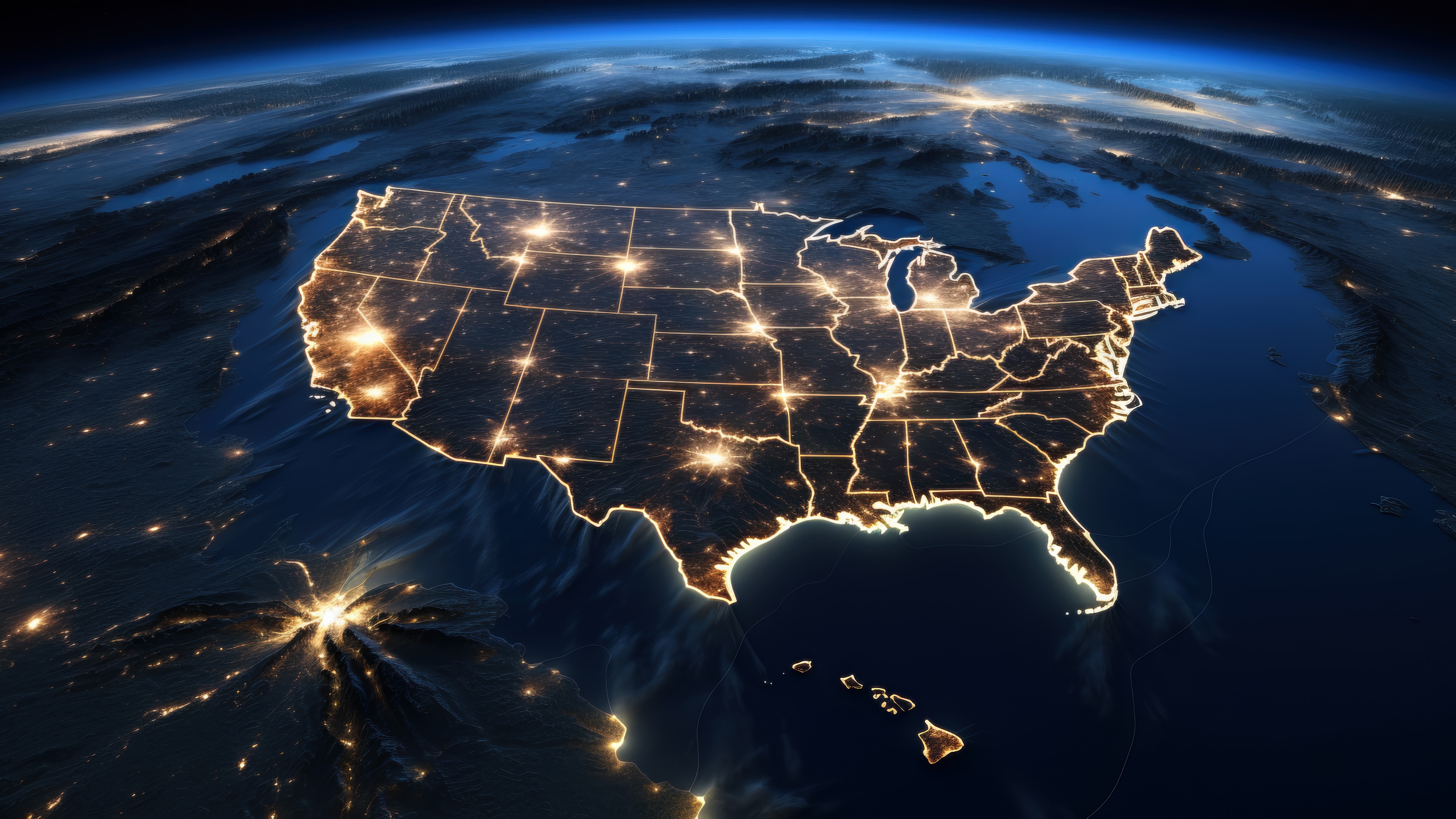 USA Map at Night from Space 4K HD Wallpaper