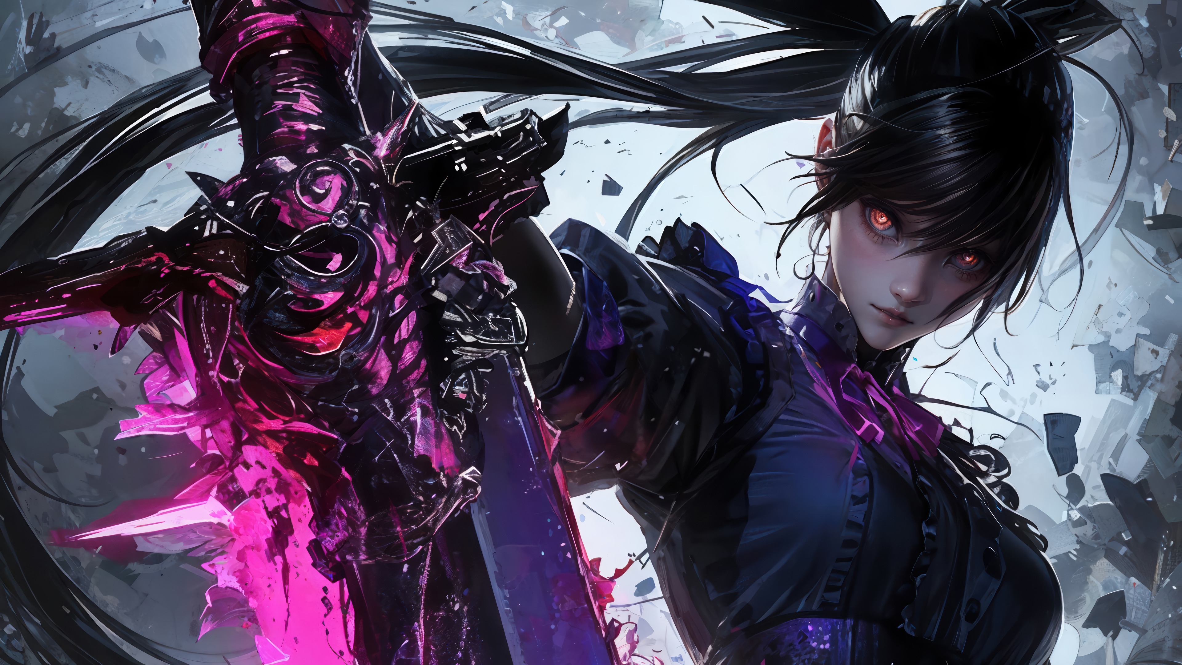 Anime Warrior Girl with Glowing Sword 4K HD Wallpaper