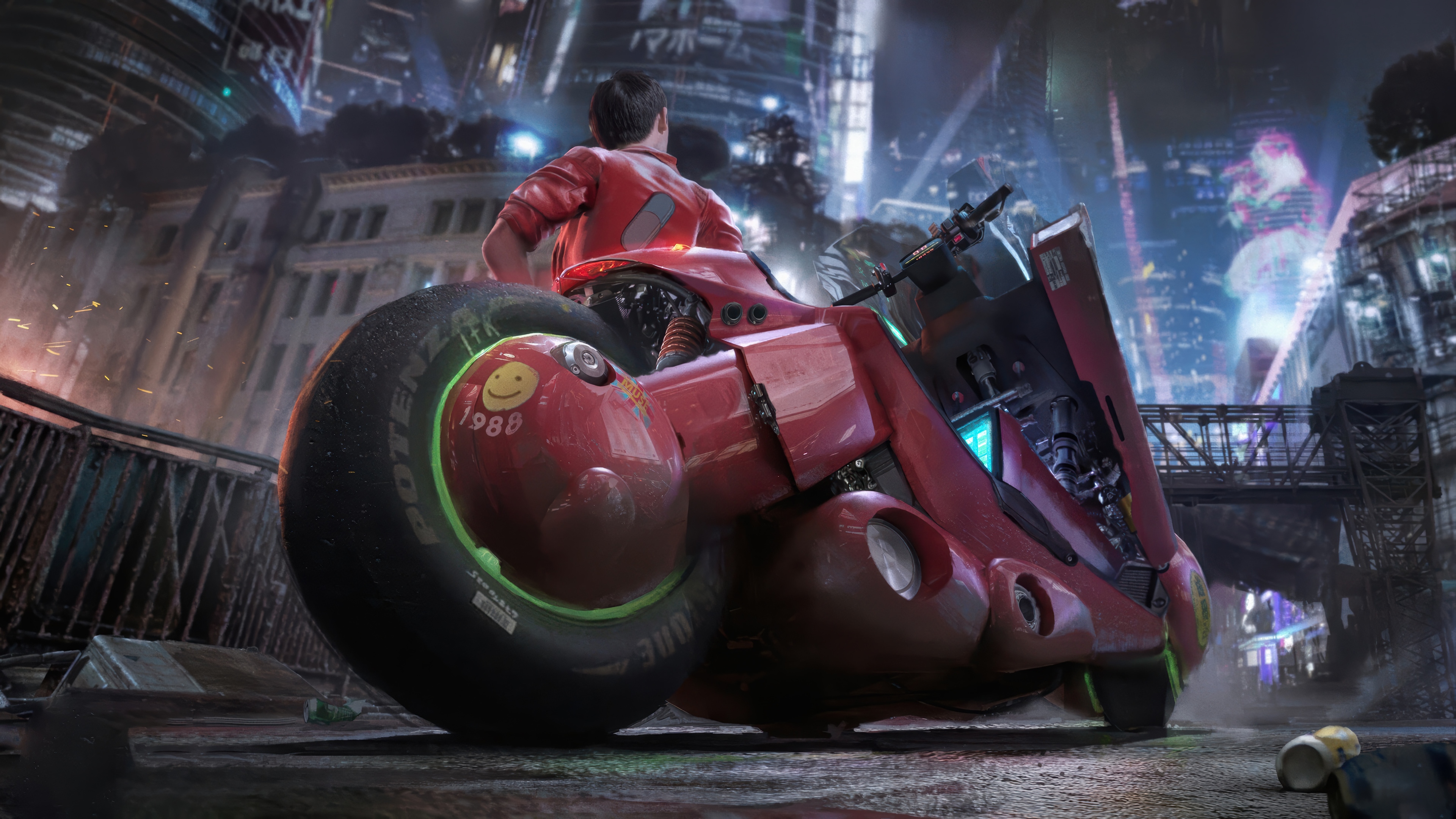 Akira Motorcycle in a Cyberpunk City 4K HD Wallpaper