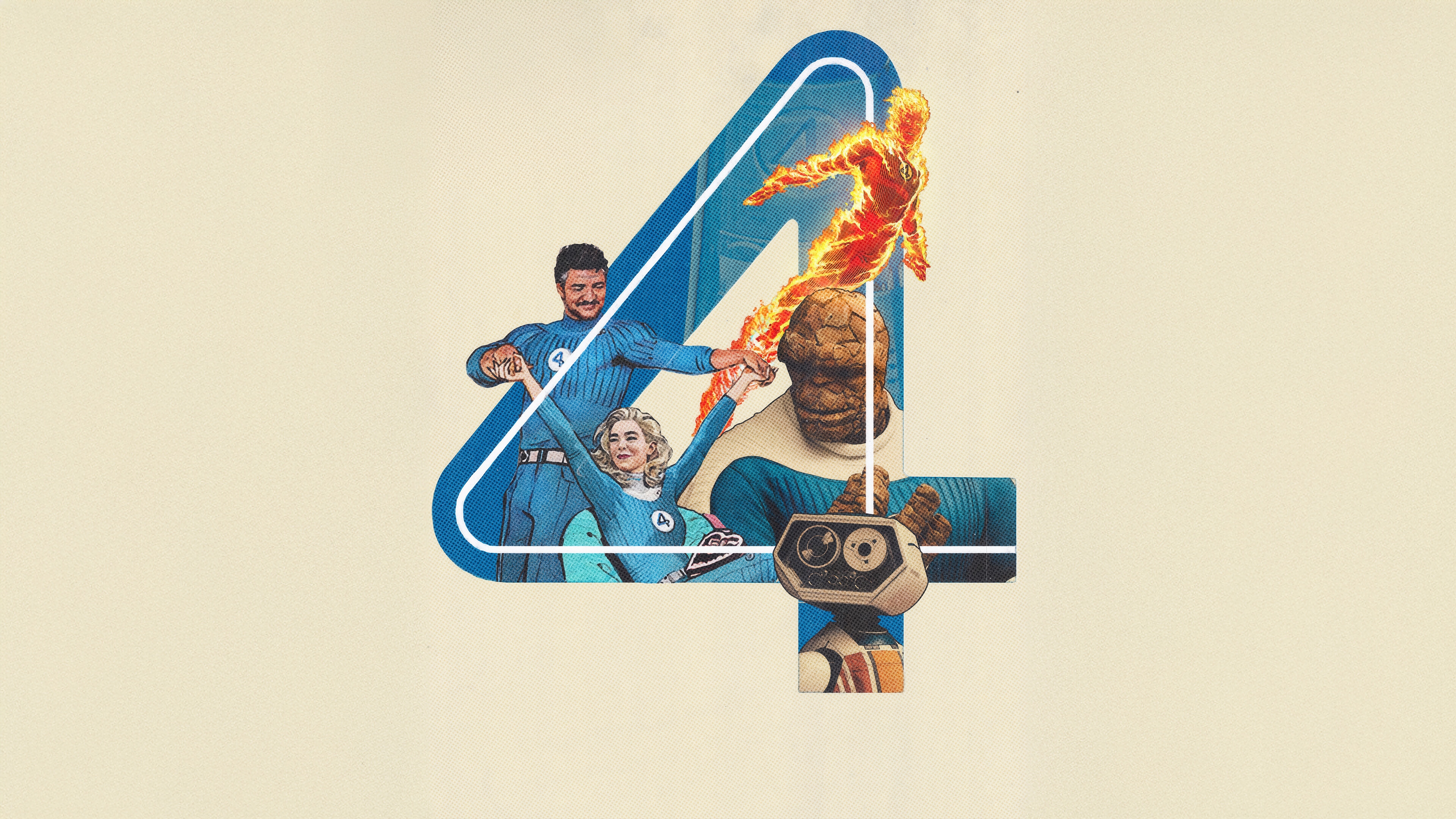 Fantastic Four Characters Posed Over a Large Blue Number 4 HD Wallpaper
