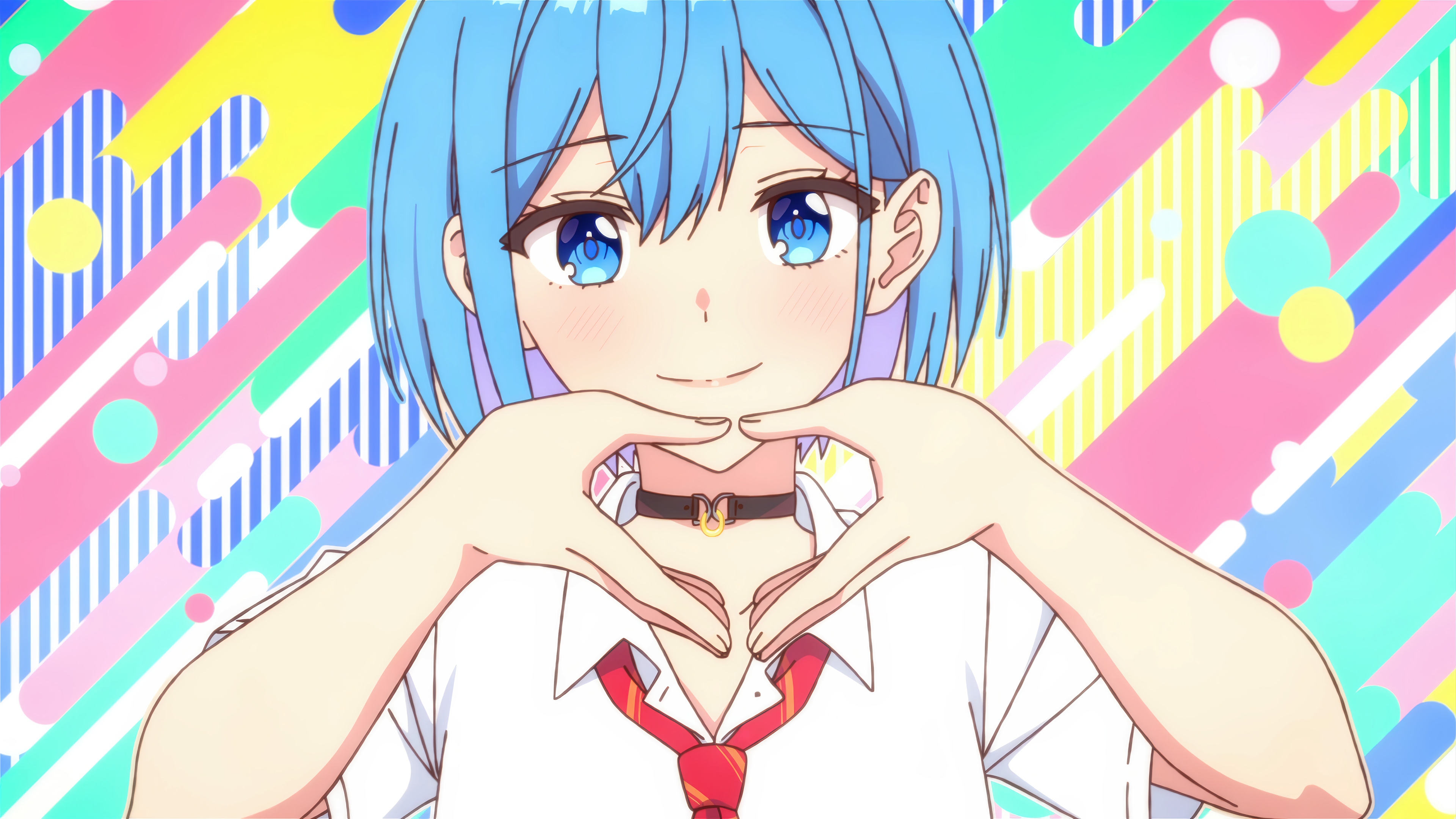 Anime girl with blue hair making a heart shape HD Wallpaper