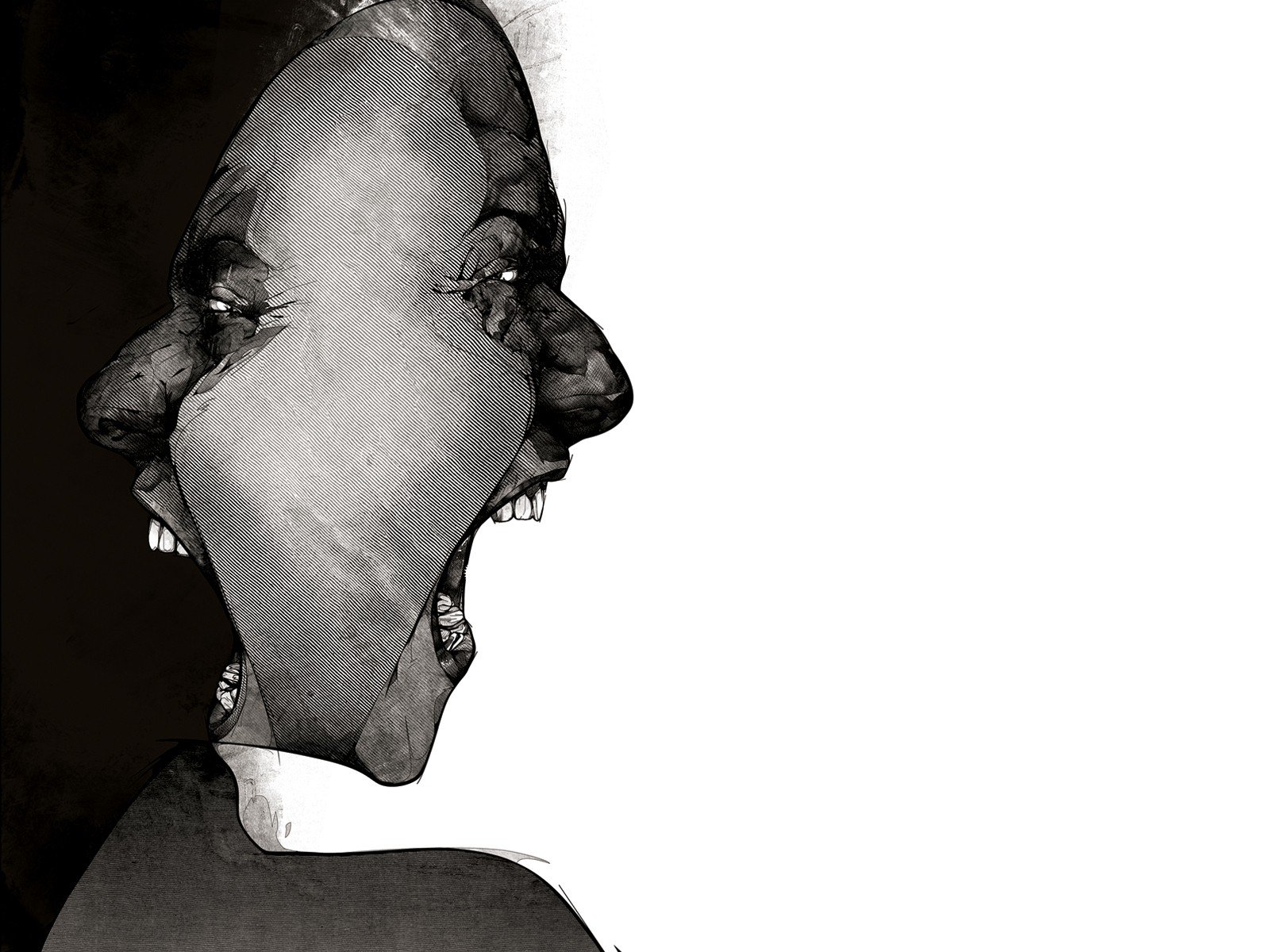 Distorted screaming faces in black and white HD Wallpaper