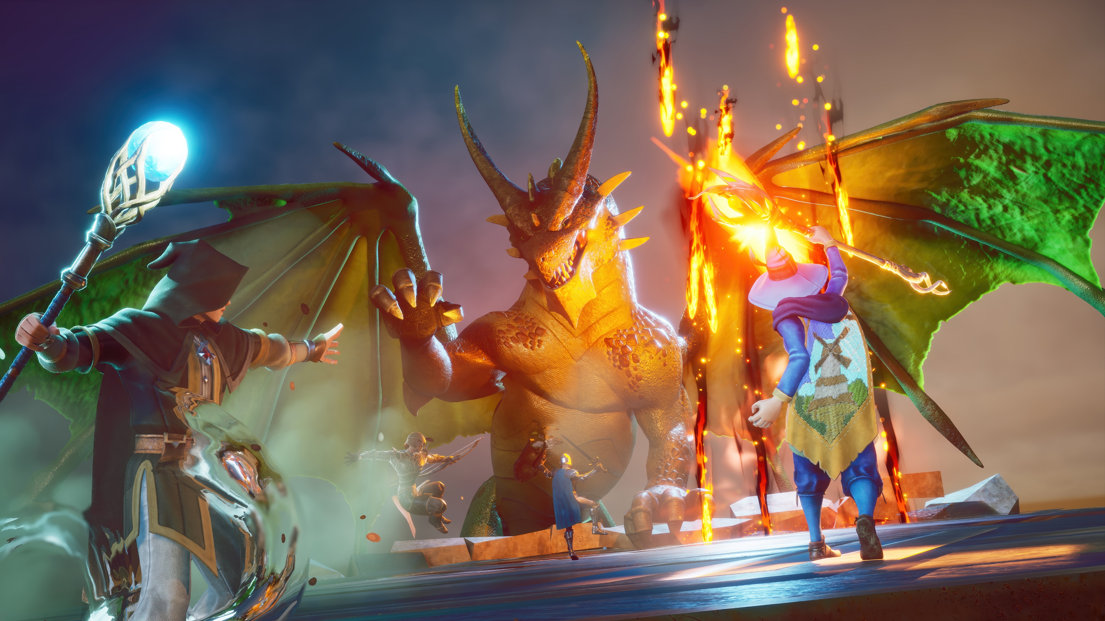 RuneScape: Dragonwilds - Wizards battle a dragon HD Wallpaper