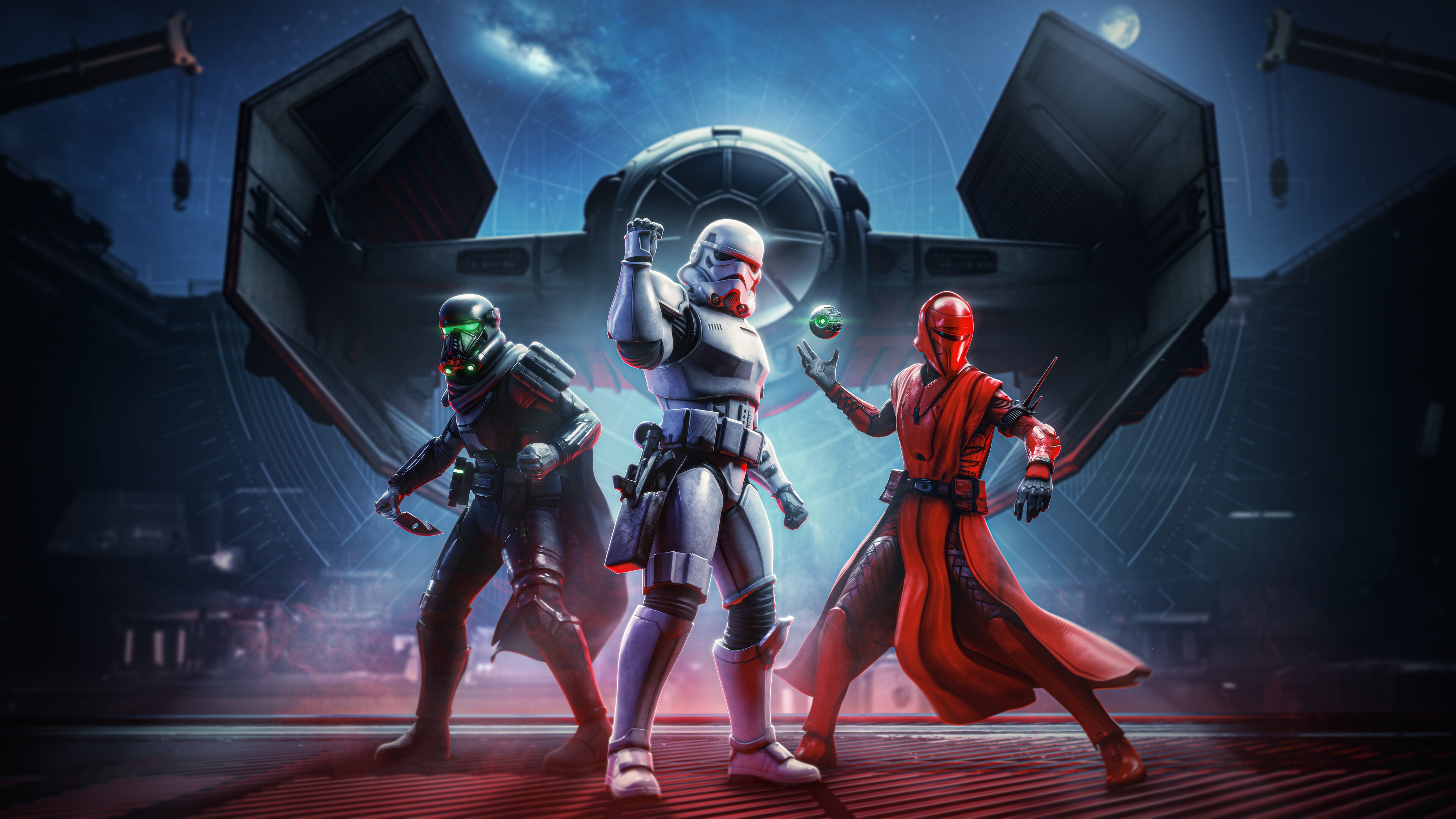 Star Wars characters in front of a TIE fighter HD Wallpaper