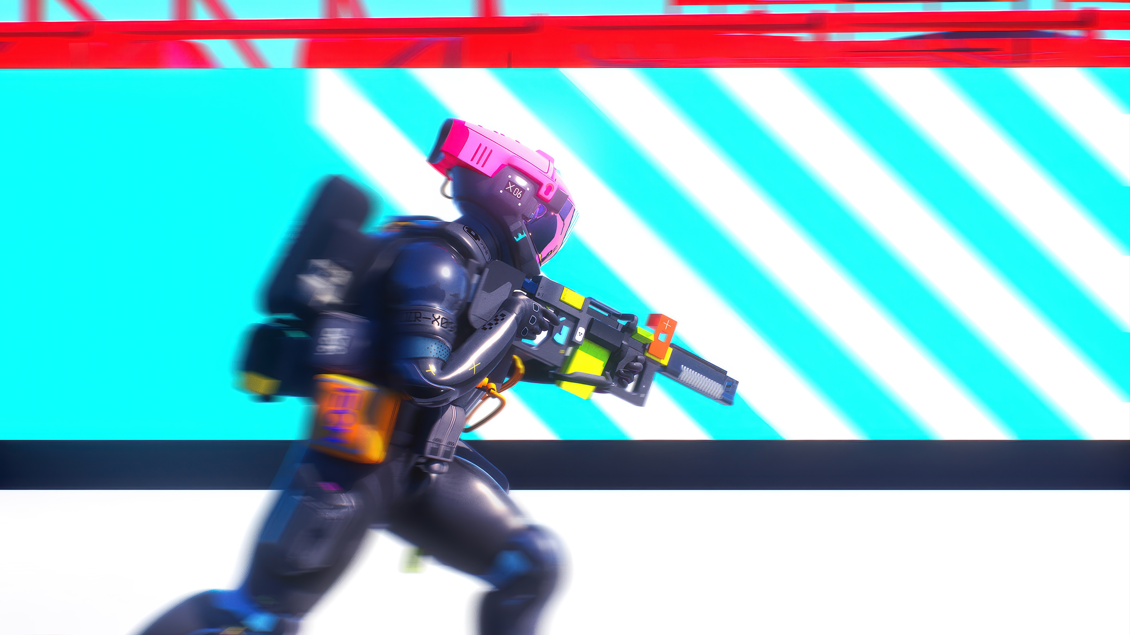 Marathon Game Character with Pink Helmet and Gun HD Wallpaper
