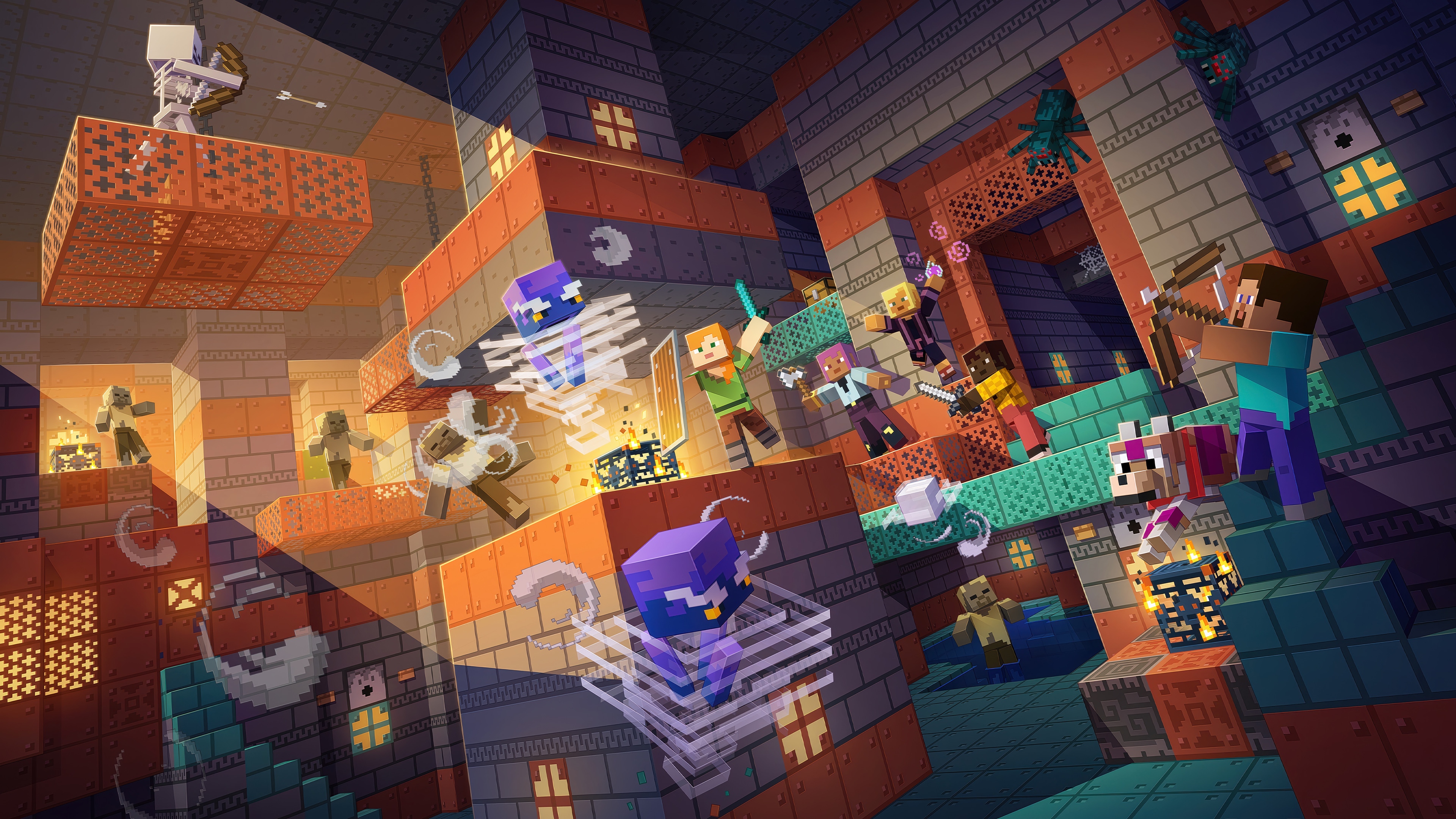 Minecraft Dungeon Crawl with Alex and Steve HD Wallpaper