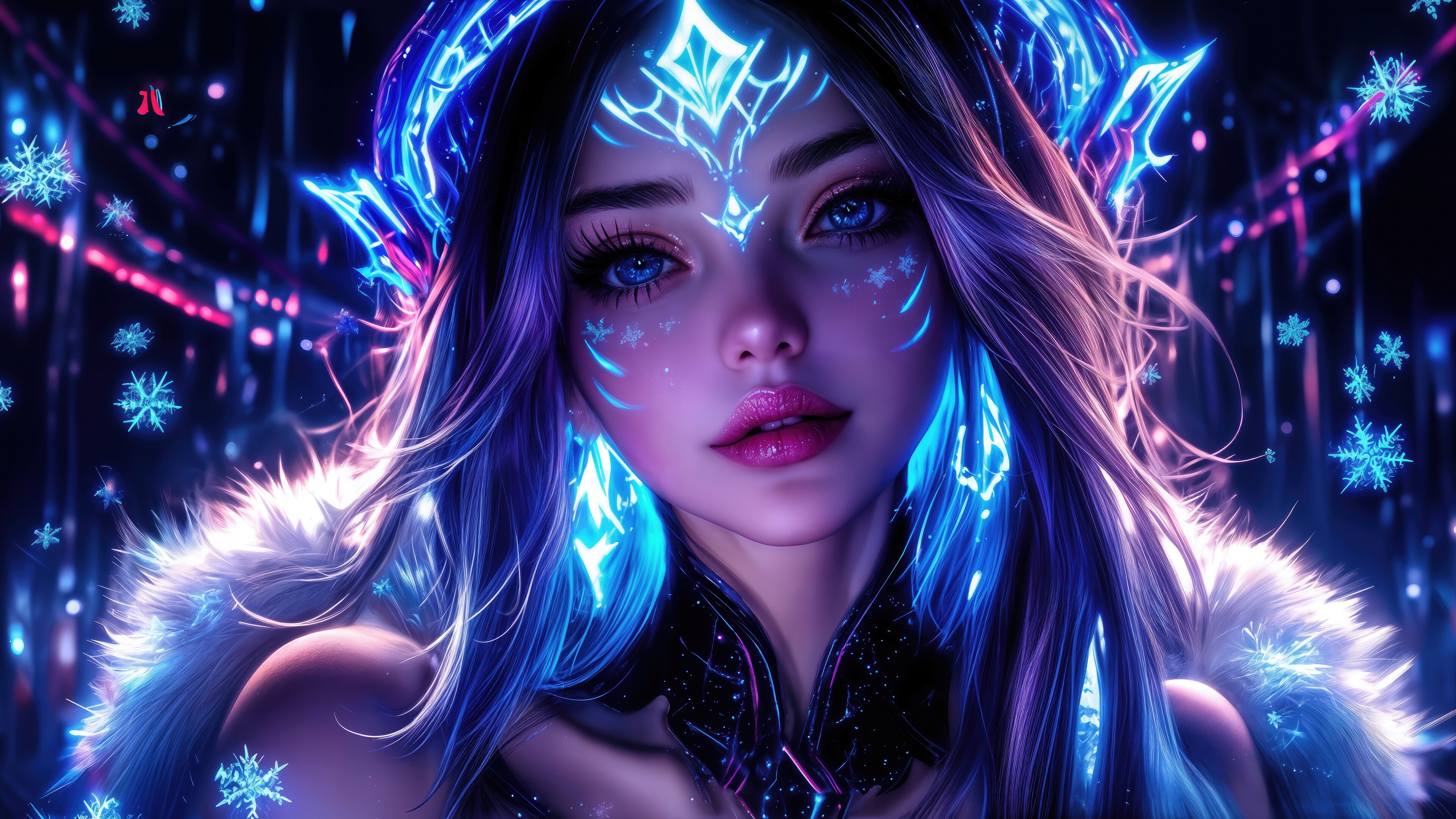 Beautiful Fantasy Girl with Blue Eyes 4K HD Wallpaper