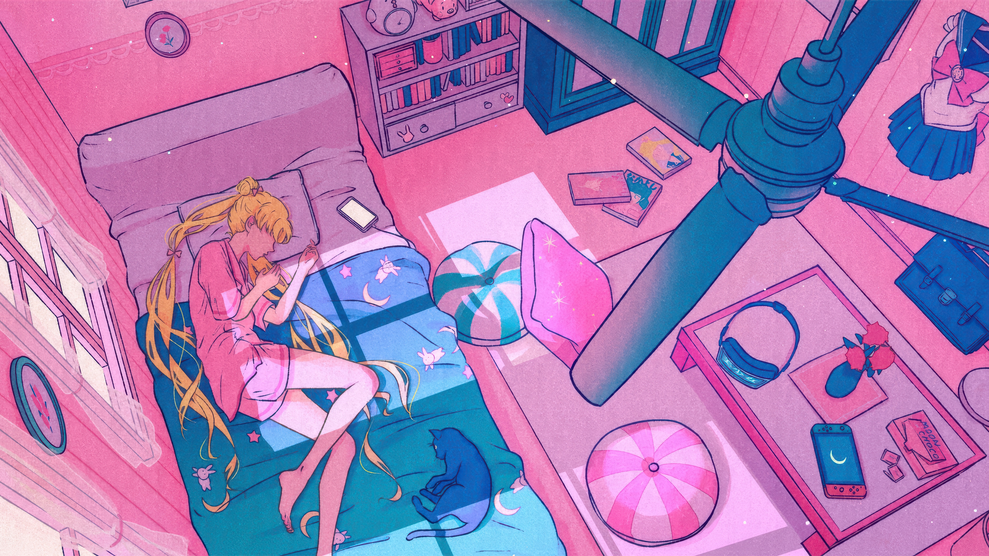 Sailor Moon Sleeping in Her Room 4K HD Wallpaper