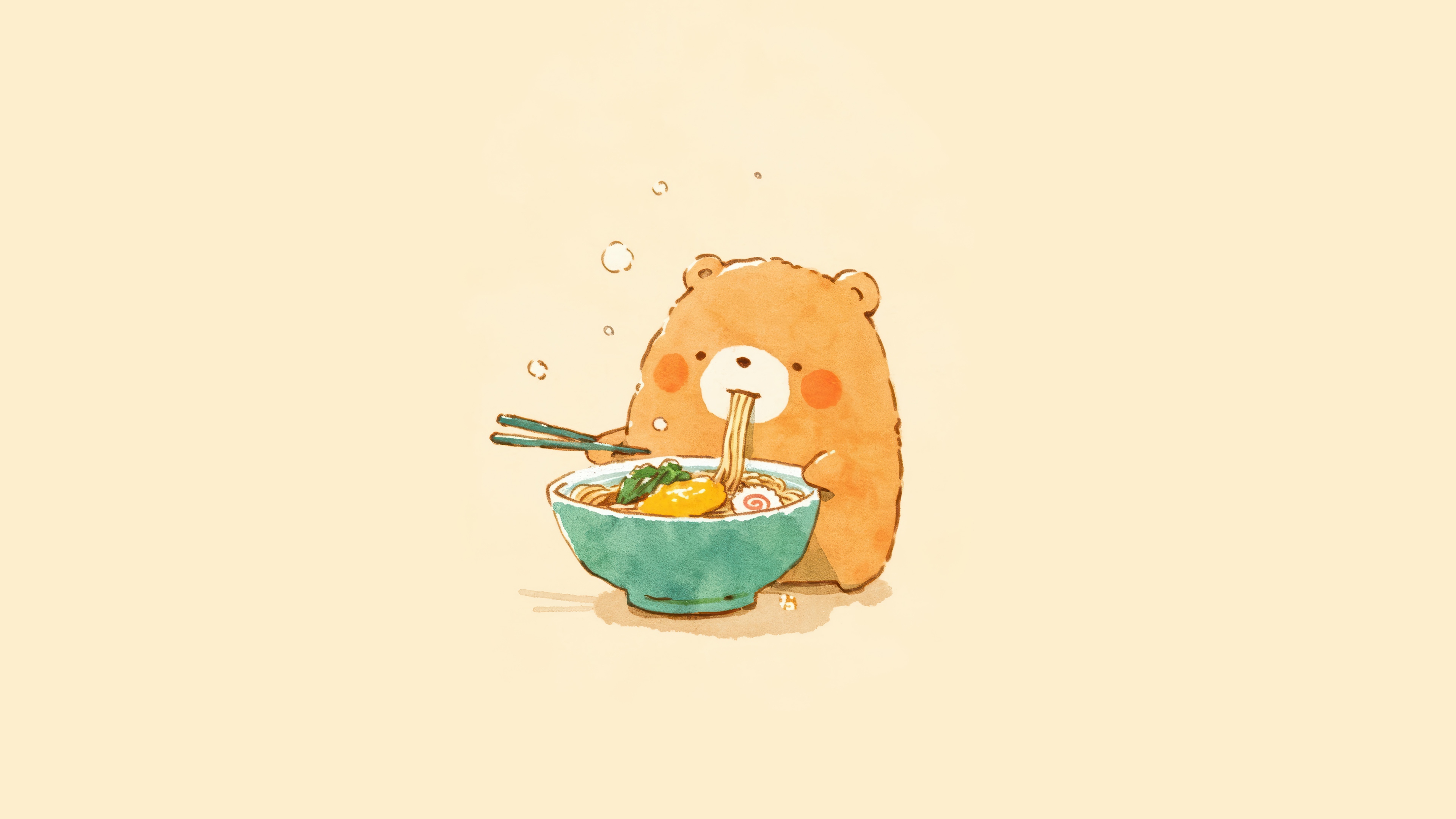 Chibi Bear Eating Ramen HD Wallpaper