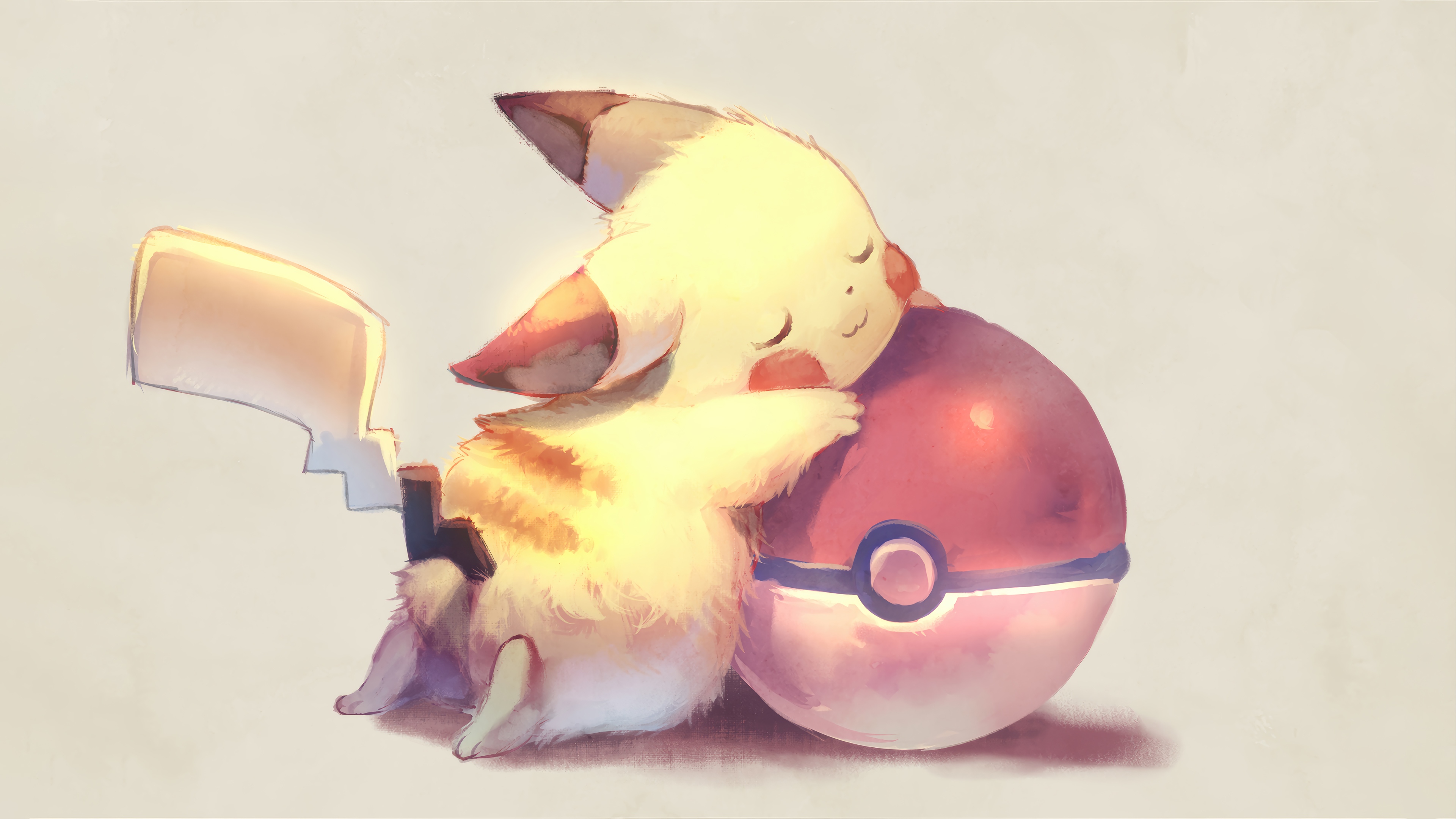 Pikachu hugging a Pokeball 4K HD Wallpaper