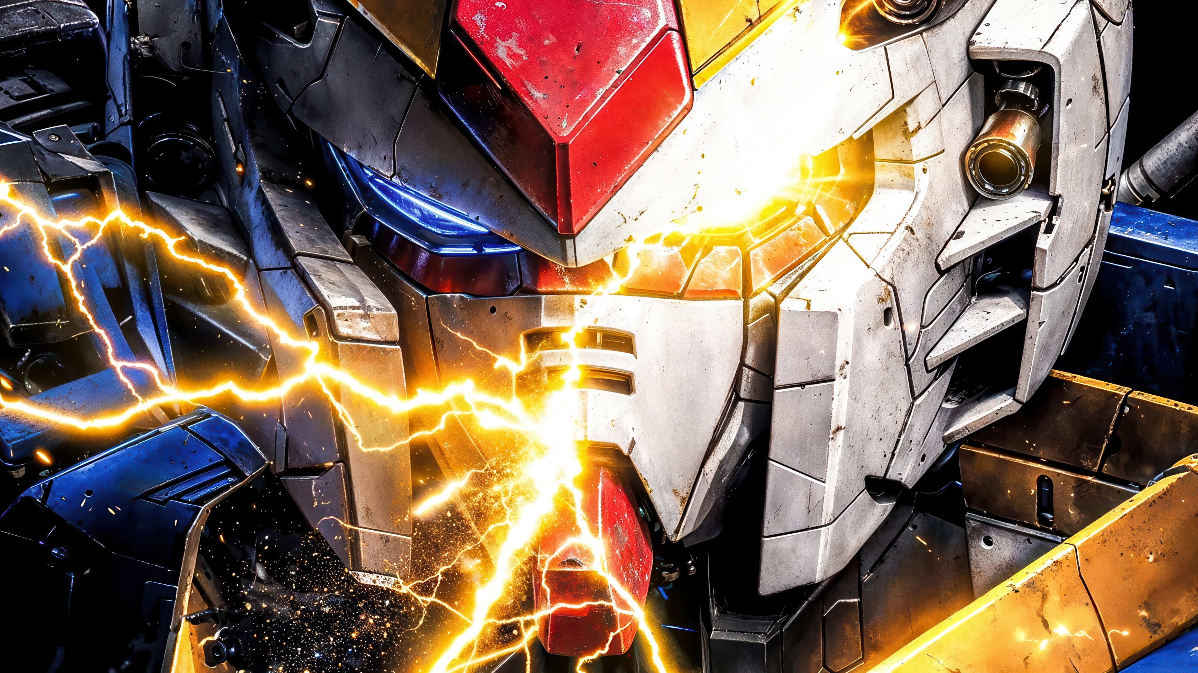 Gundam robot with yellow lightning 4K HD Wallpaper