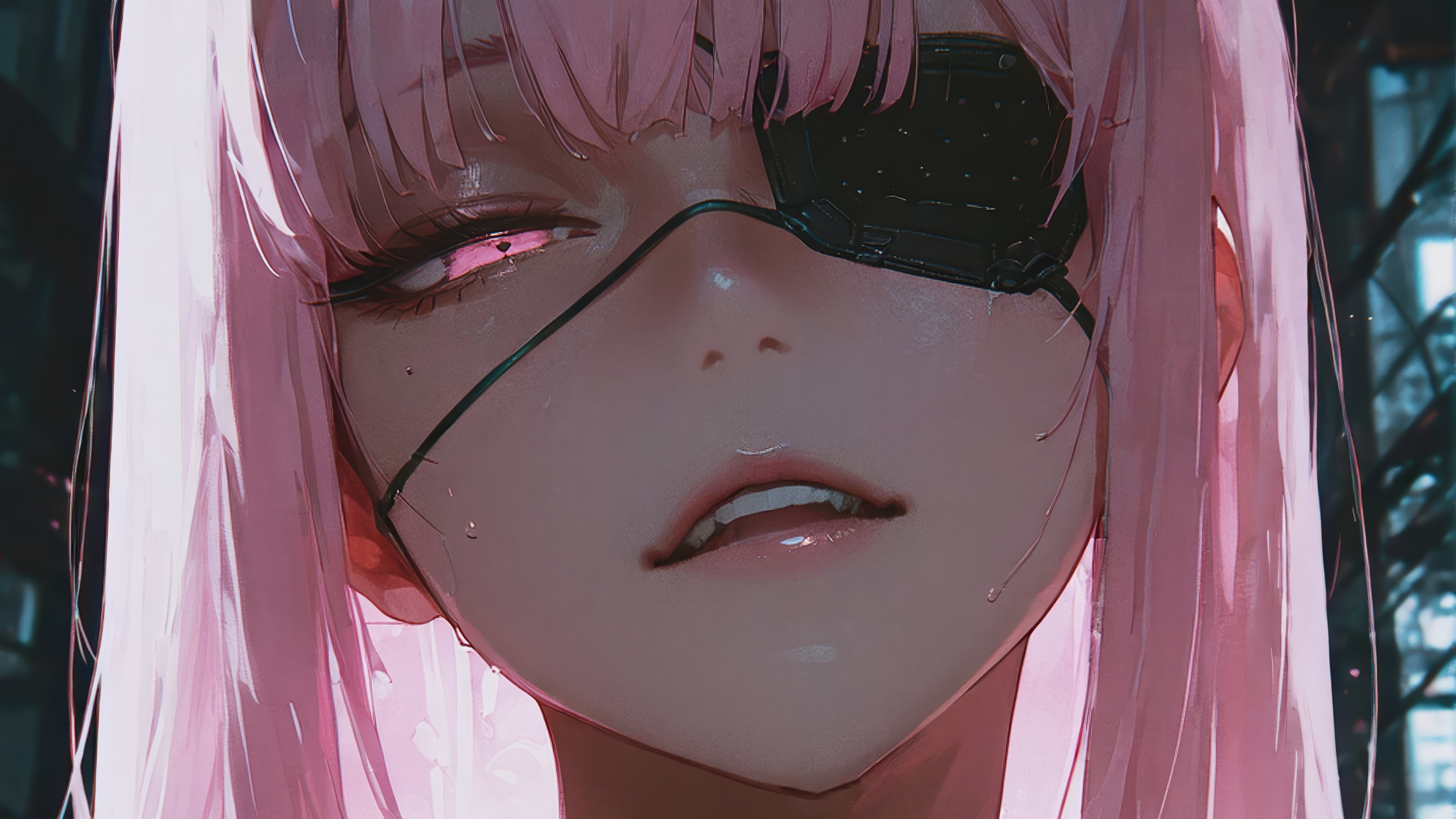 Anime Girl with Pink Hair and Eyepatch 4K HD Wallpaper